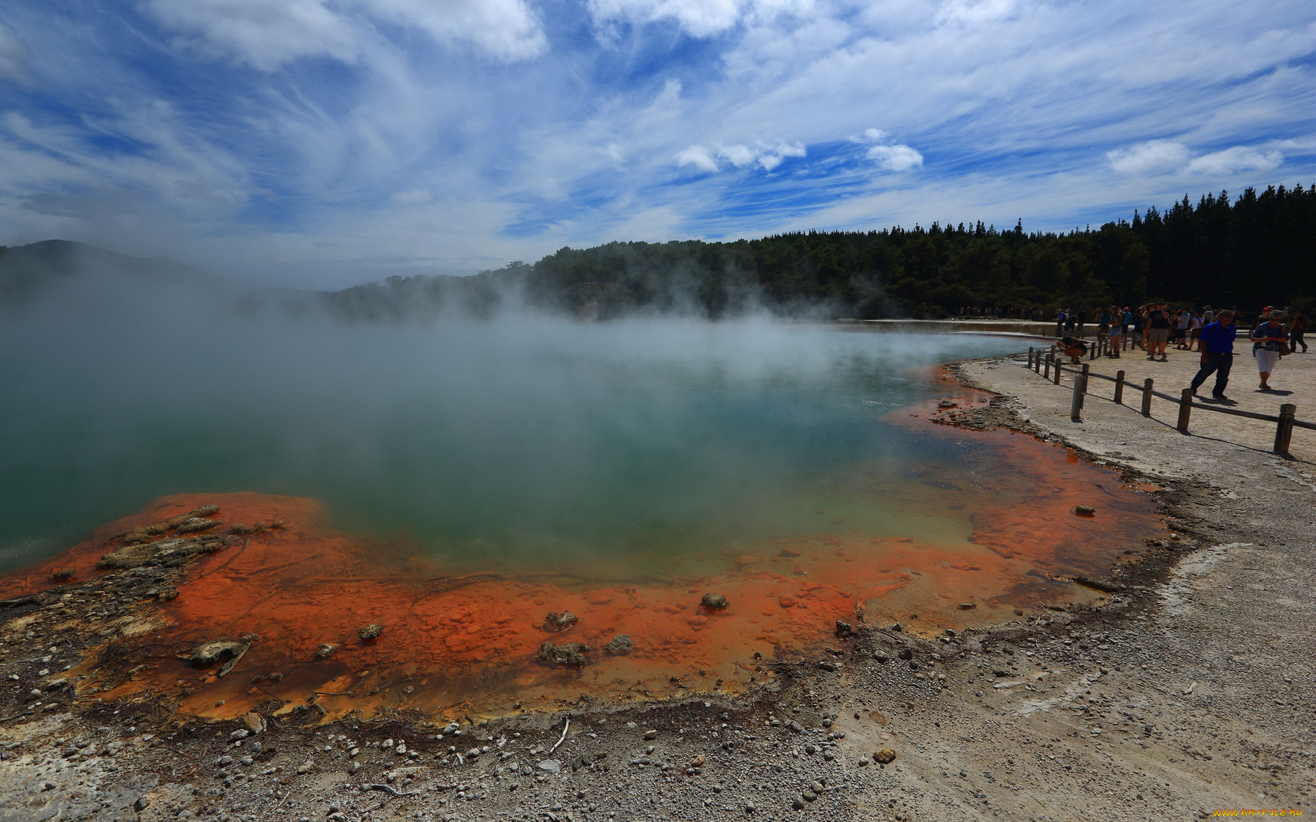 природа, стихия, бассейн, шампанского, новая, зеландия, гейзер
