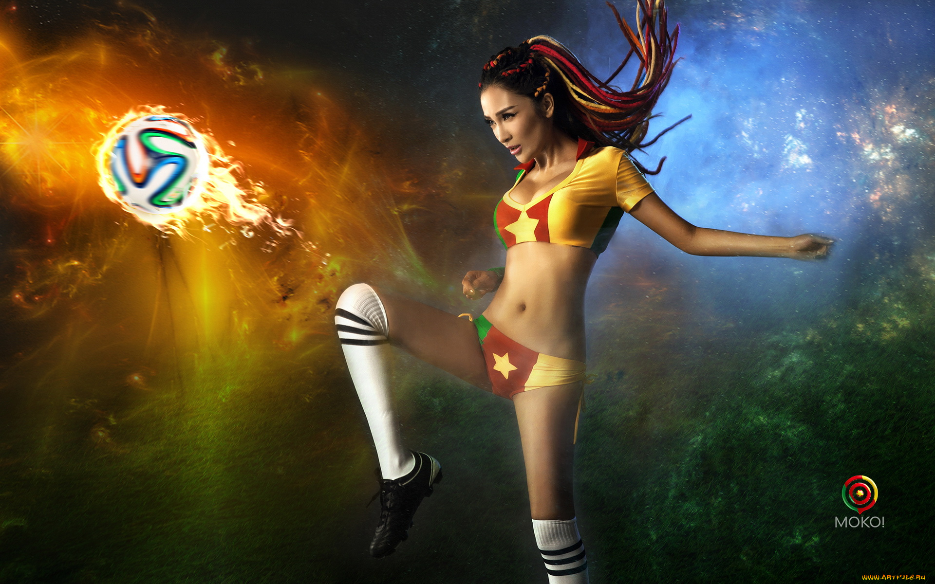 спорт, футбол, чемпионат, мира, мяч, взгляд, девушка, бразилия