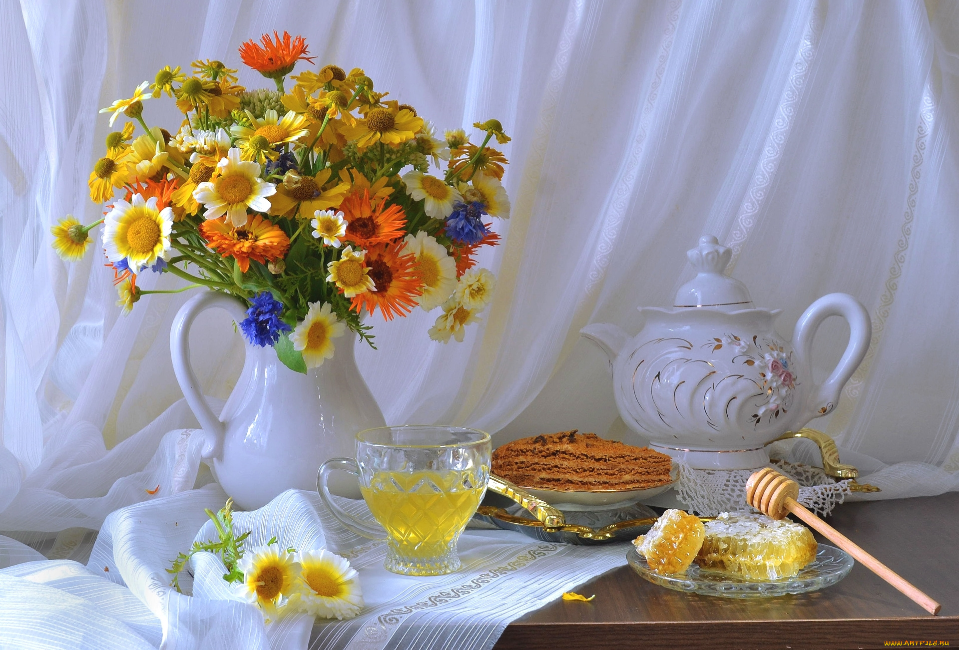 еда, натюрморт, мед, торт, букет