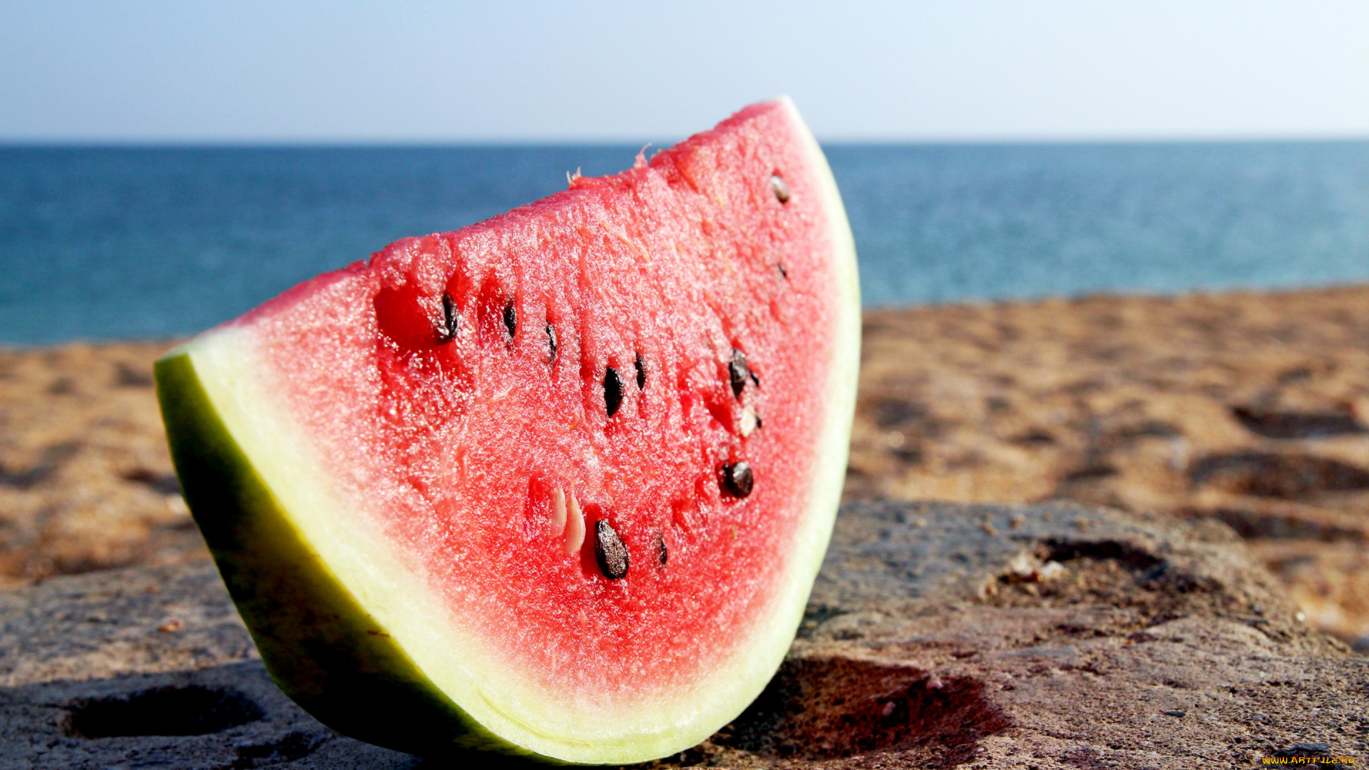 еда, арбуз, water, melon, ломтик, кусок, берег, пляж