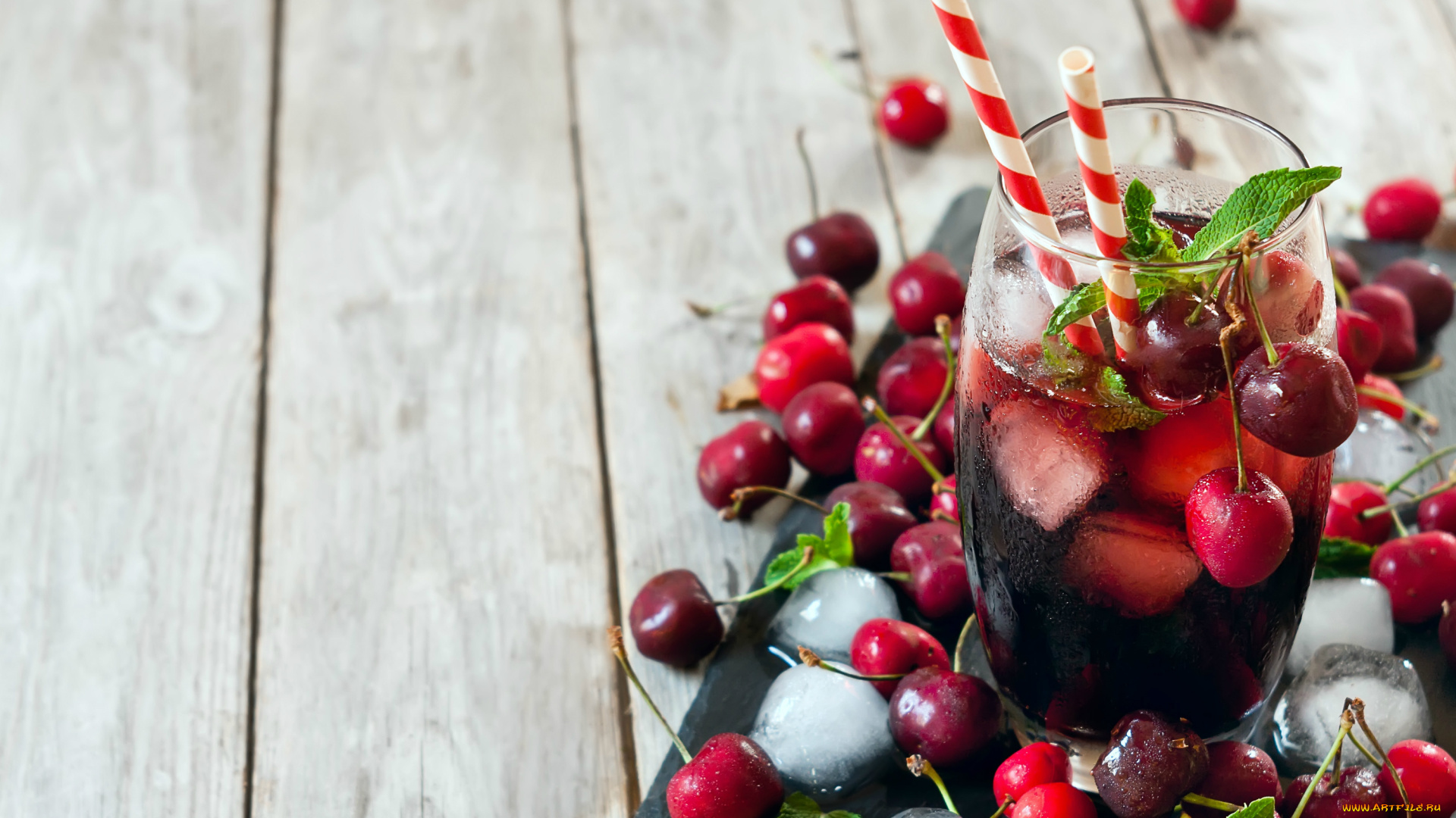 еда, напитки, , коктейль, напиток, лед, трубочки, стакан, вишни, лимонад, мята