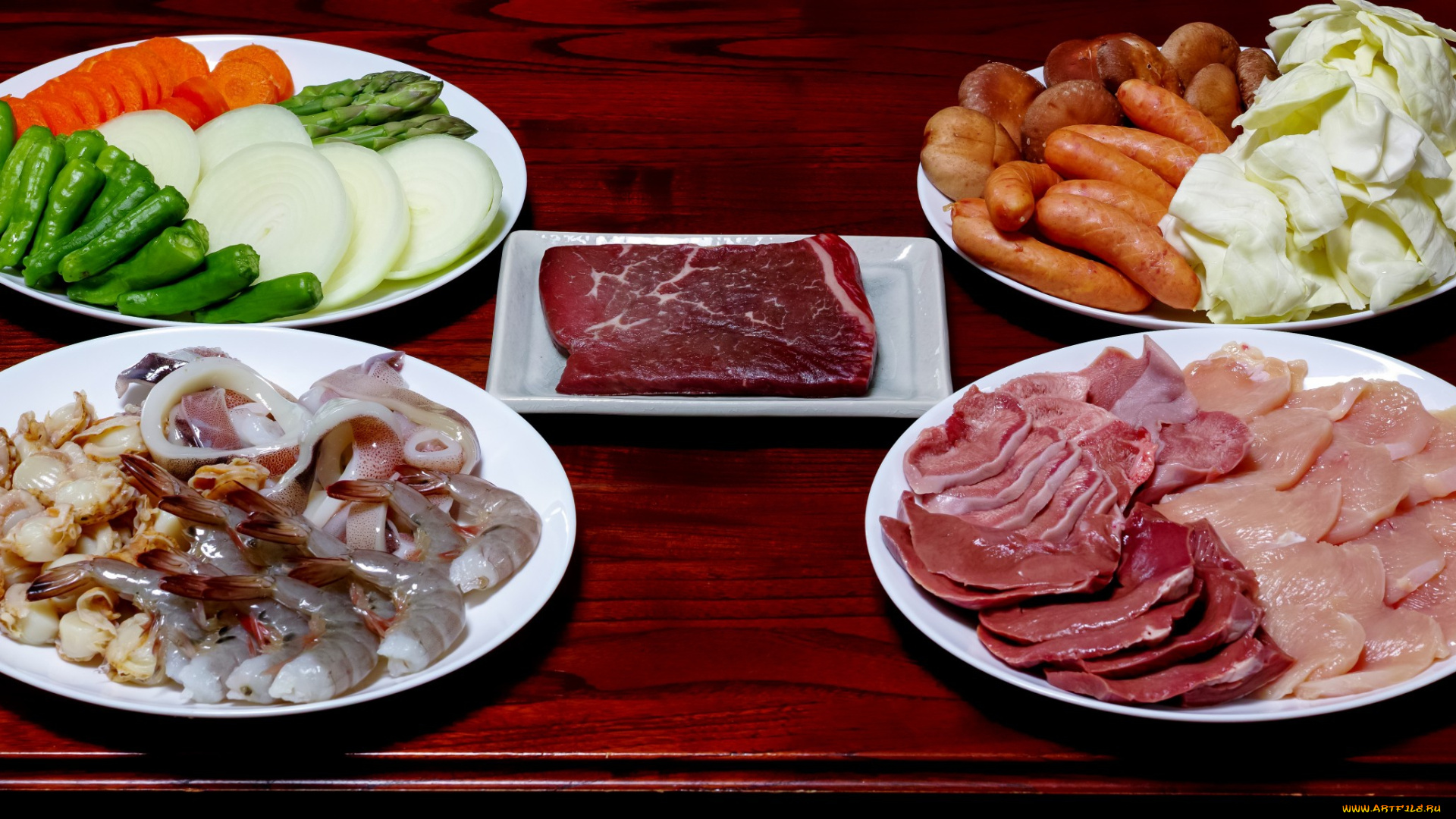 еда, разное, мясо, овощи, креветки, ветчина