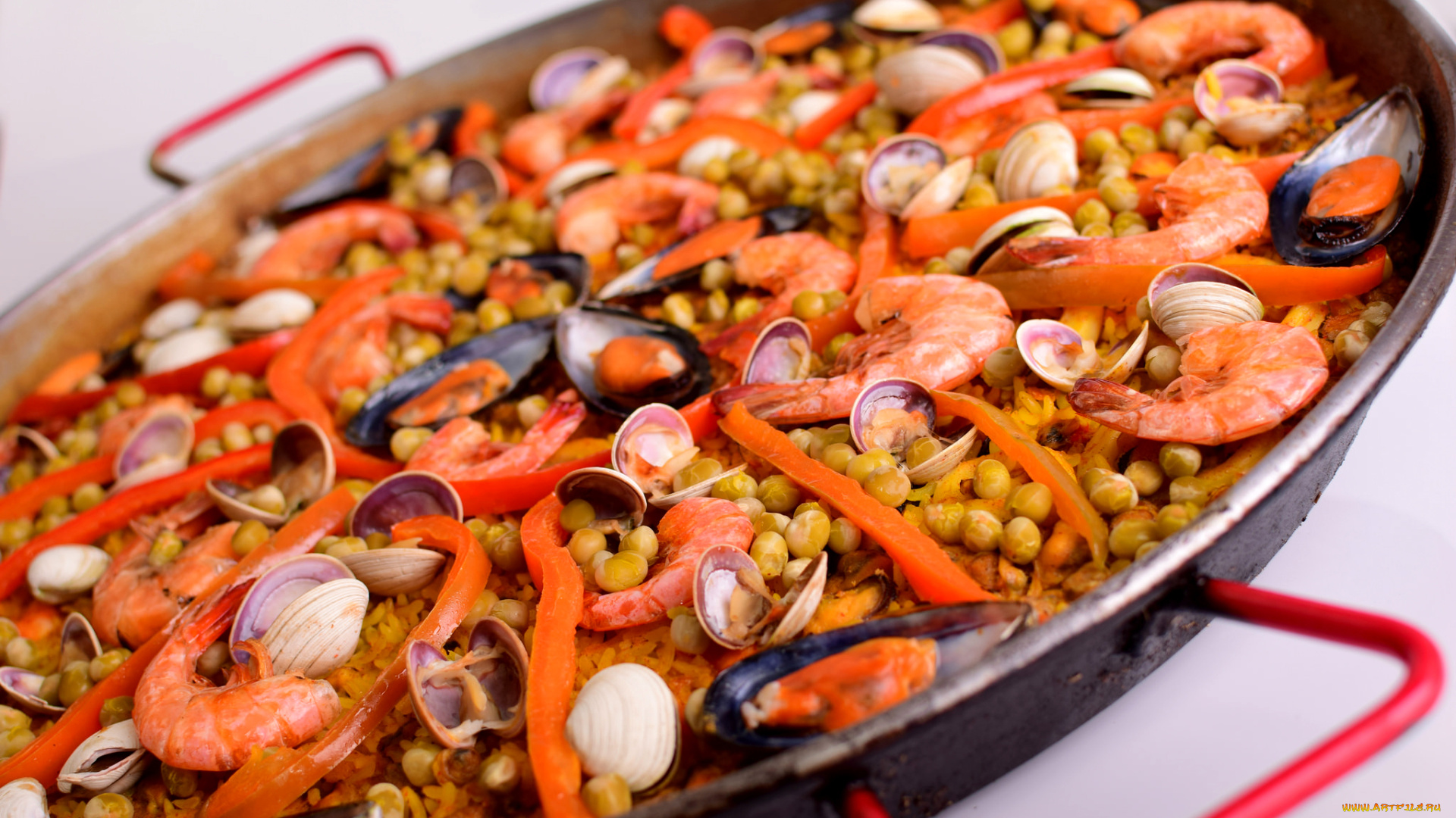 еда, рыбные, блюда, , с, морепродуктами, креветки, нут, моллюски, рис, паэлья