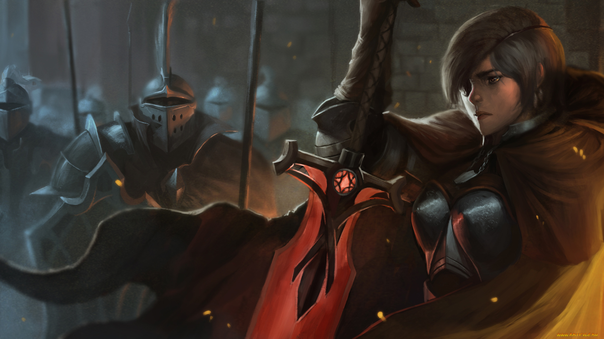 фэнтези, девушки, девушка, рыцарь, доспехи, меч