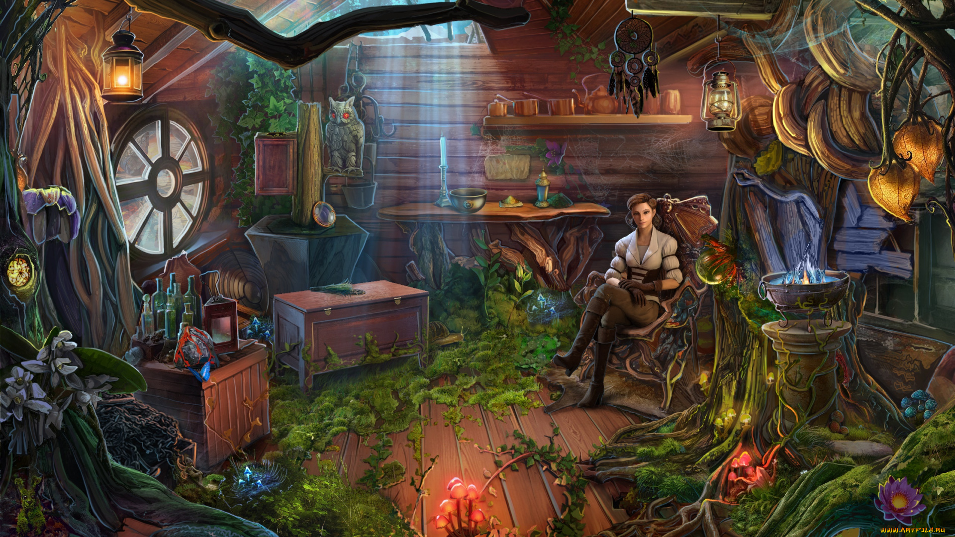 фэнтези, девушки, взгляд, интерьер, фон, девушка