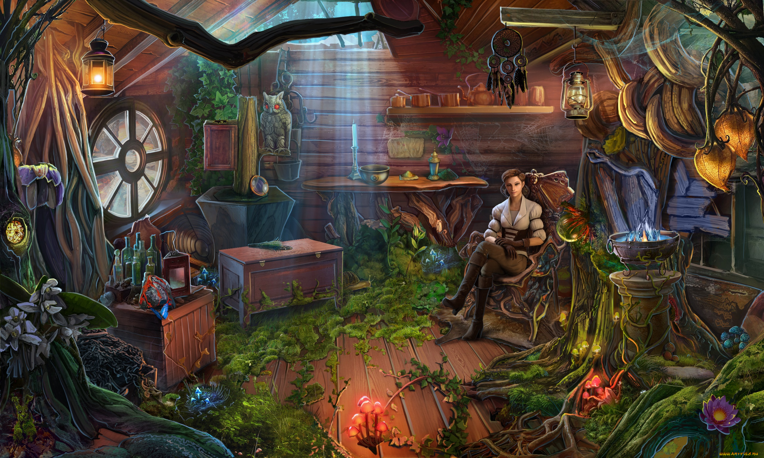 фэнтези, девушки, взгляд, интерьер, фон, девушка