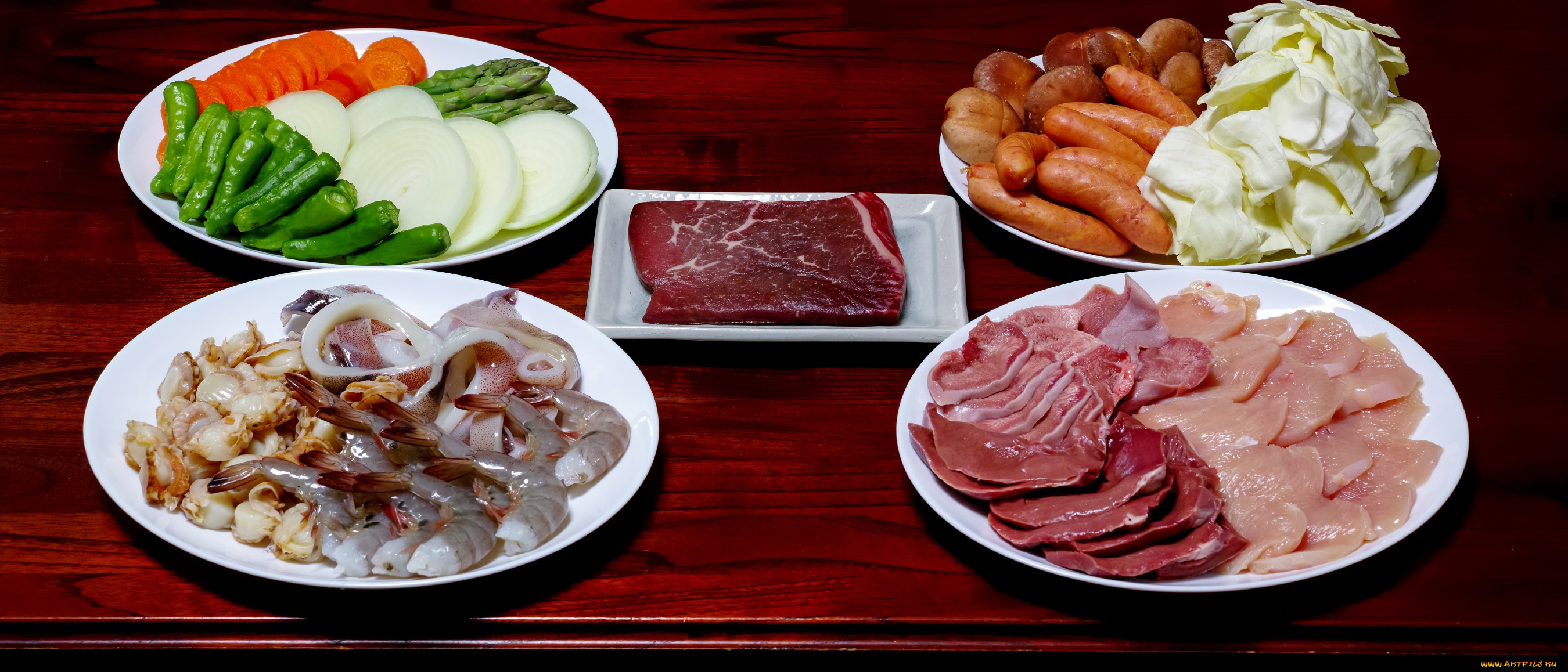 еда, разное, мясо, овощи, креветки, ветчина