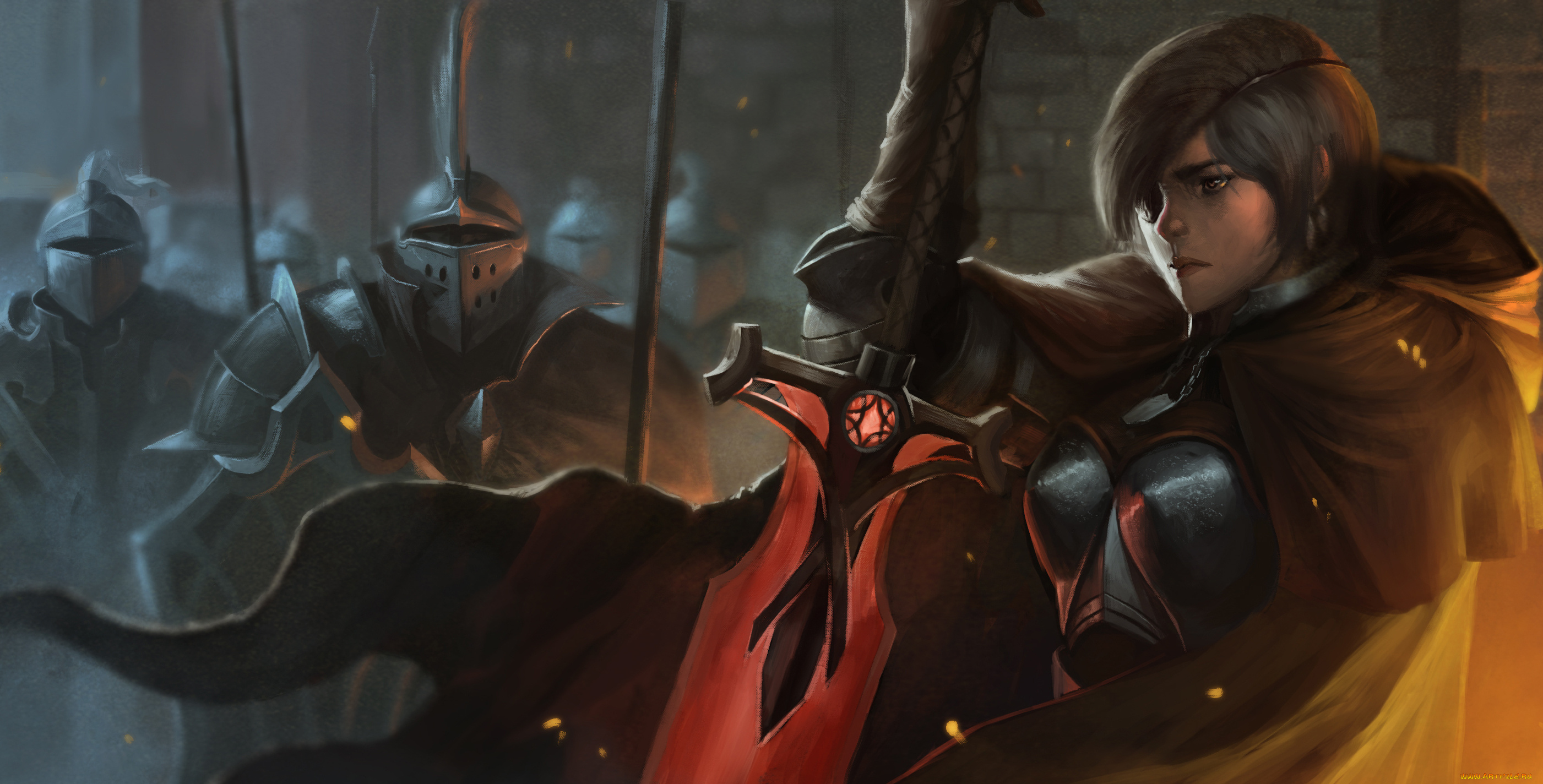 фэнтези, девушки, девушка, рыцарь, доспехи, меч