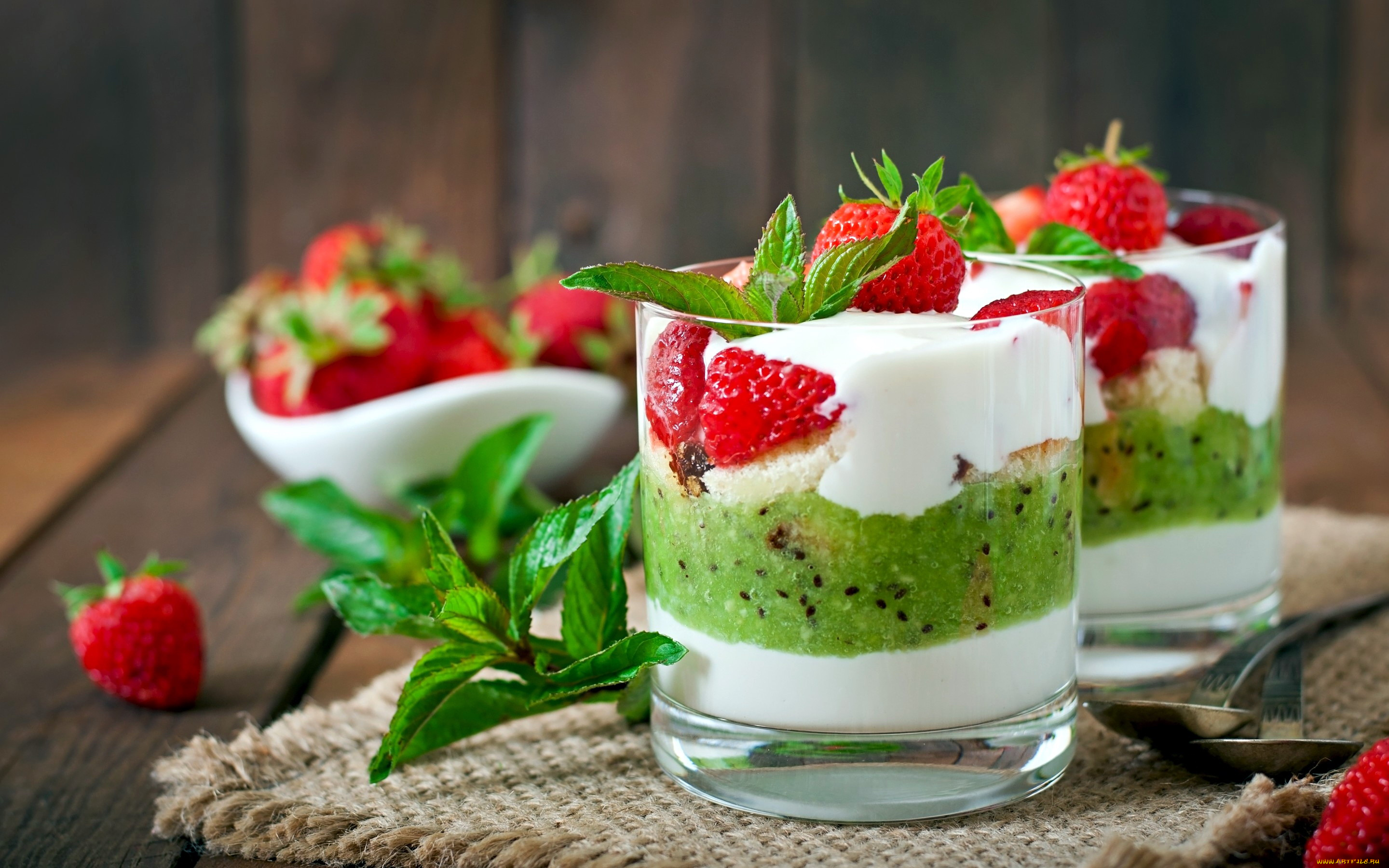 еда, мороженое, , десерты, киви, клубника, мята