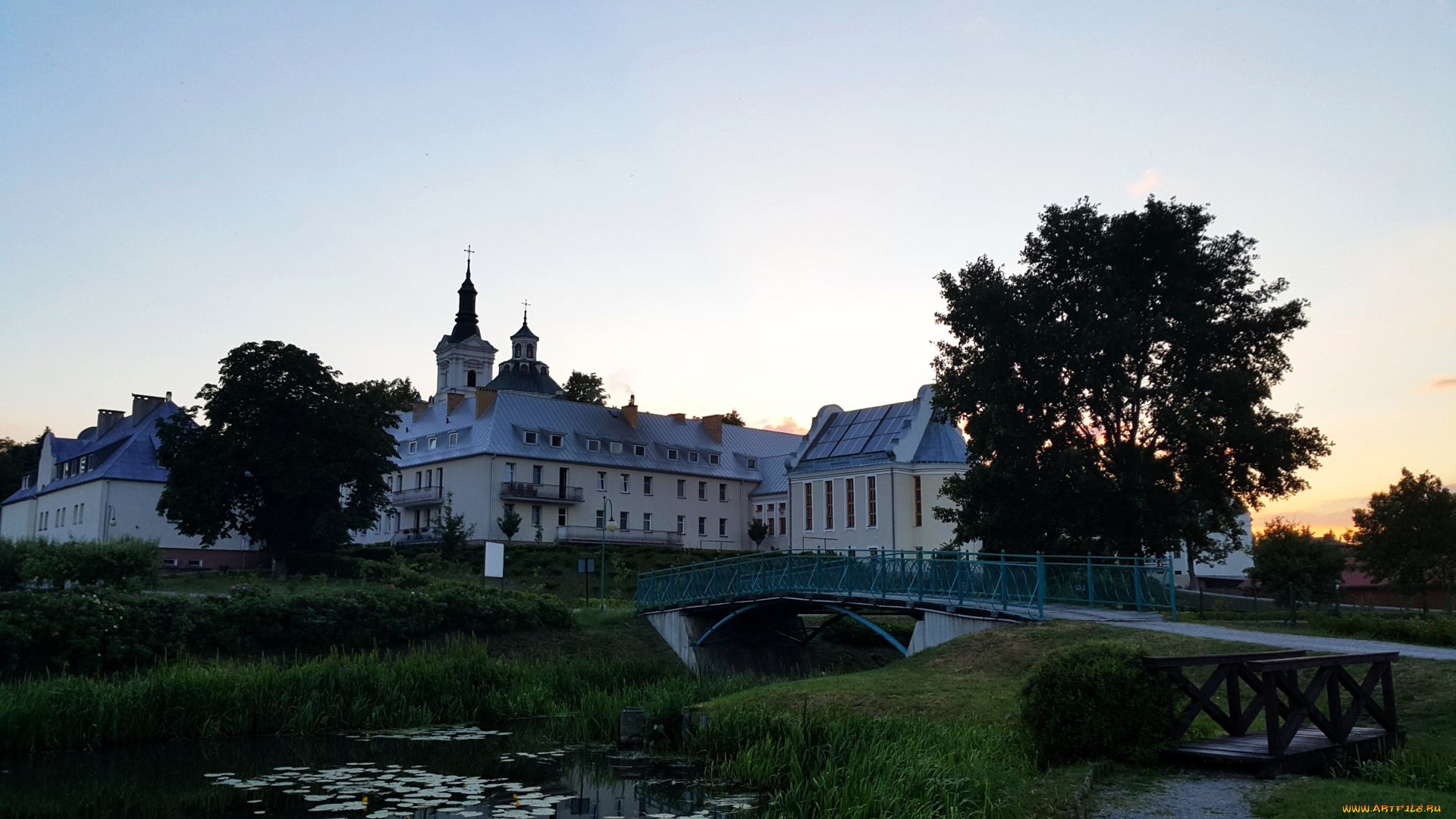 города, -, католические, соборы, , костелы, , аббатства, пруд, мостики, лилии, водяные