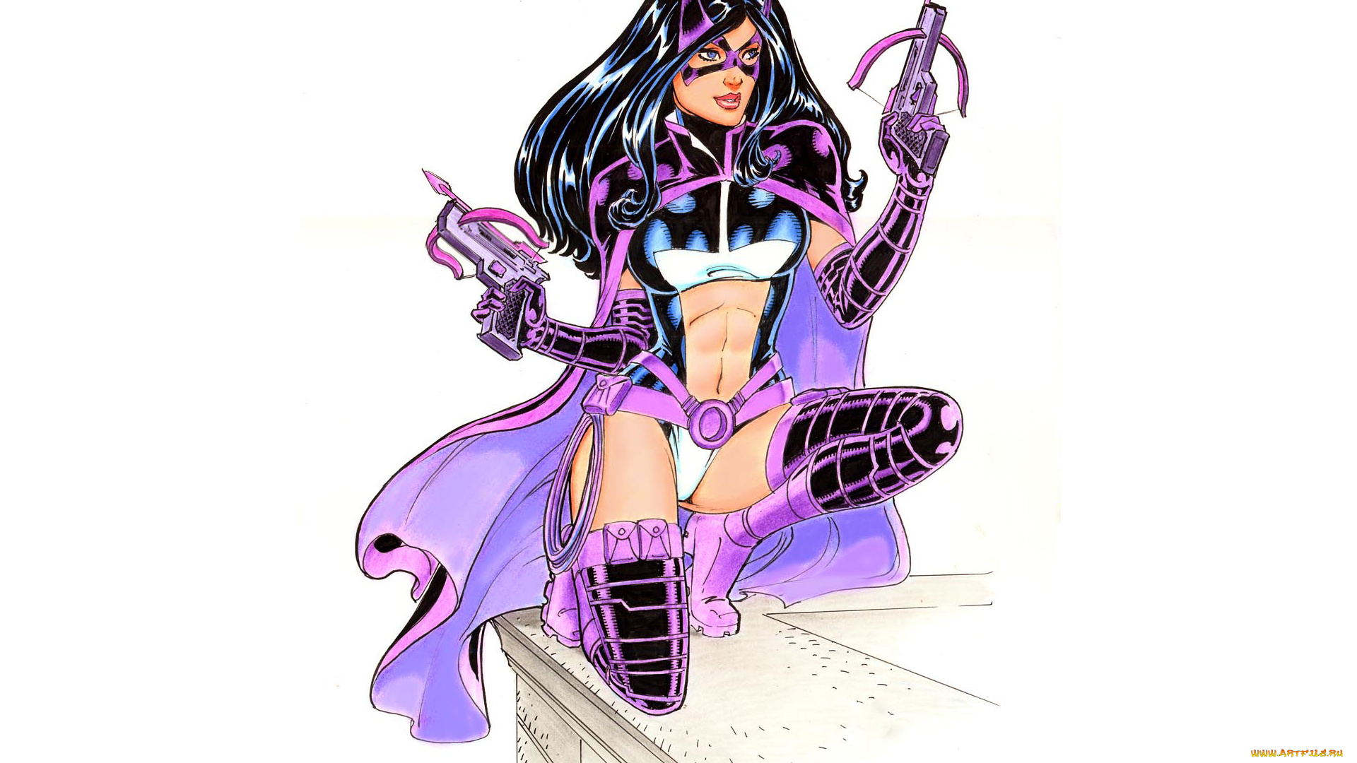 рисованное, комиксы, фон, девушка, арбалет, униформа