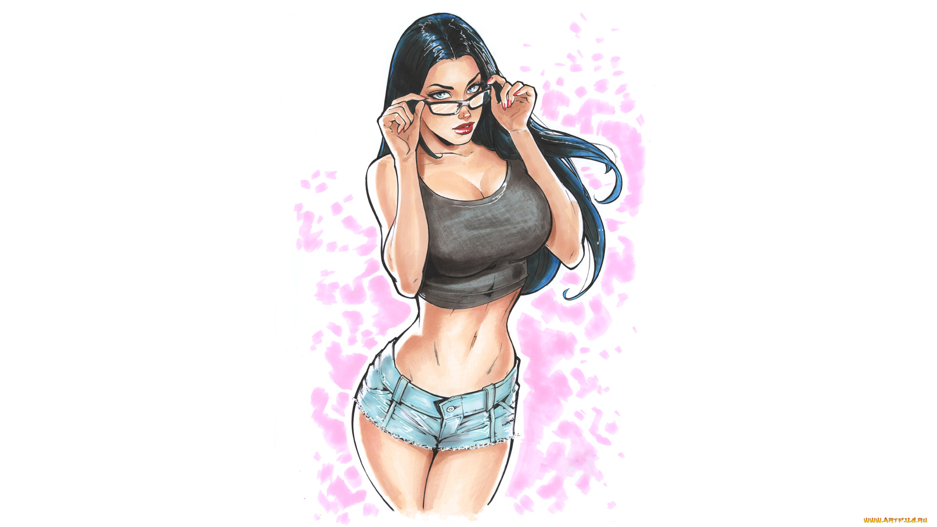 рисованное, люди, очки, взгляд, фон, девушка