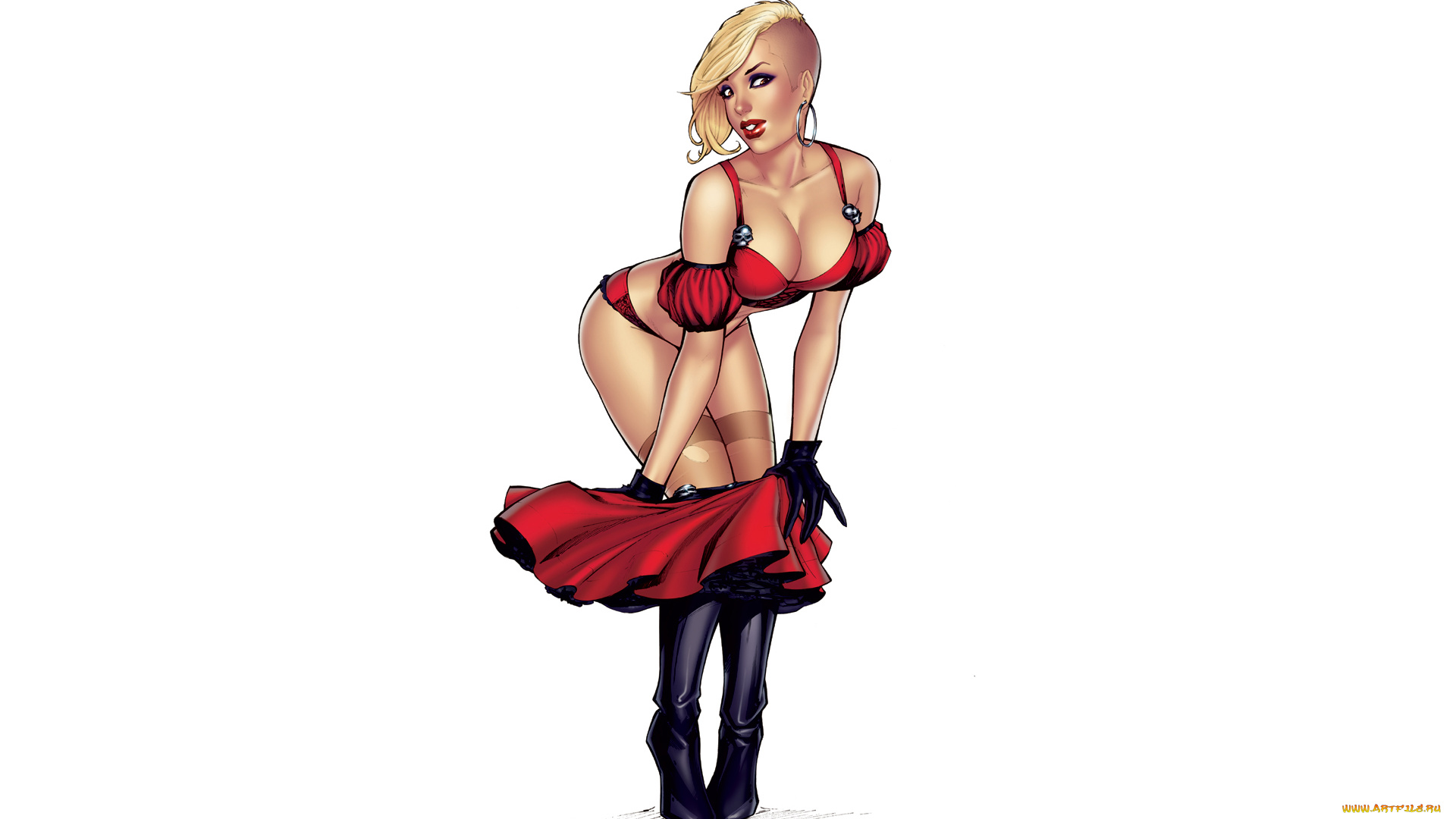 рисованное, люди, взгляд, фон, девушка, юбка