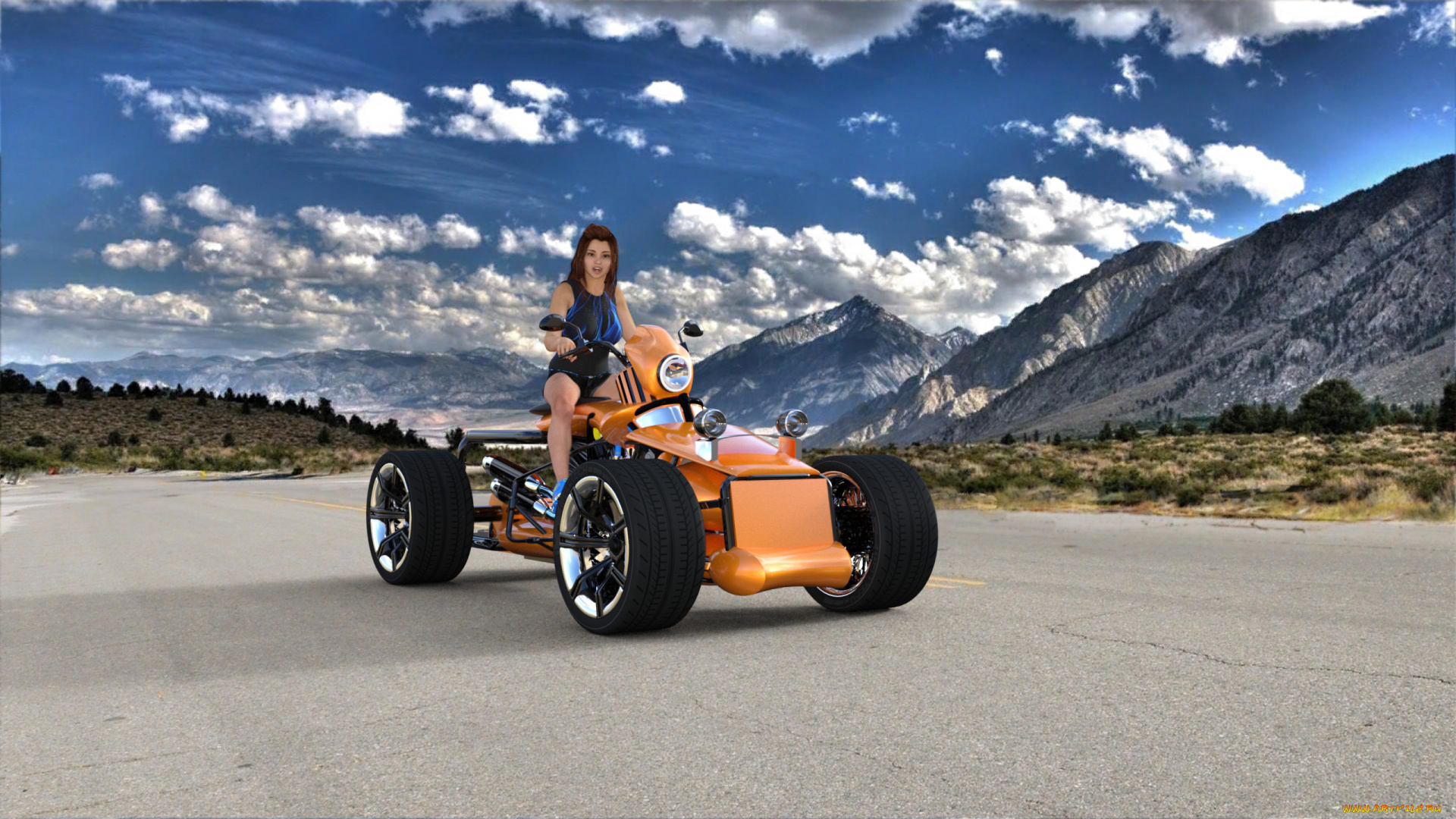 3д, графика, люди-авто, мото, , people-, car, , , moto, взгляд, девушка, фон