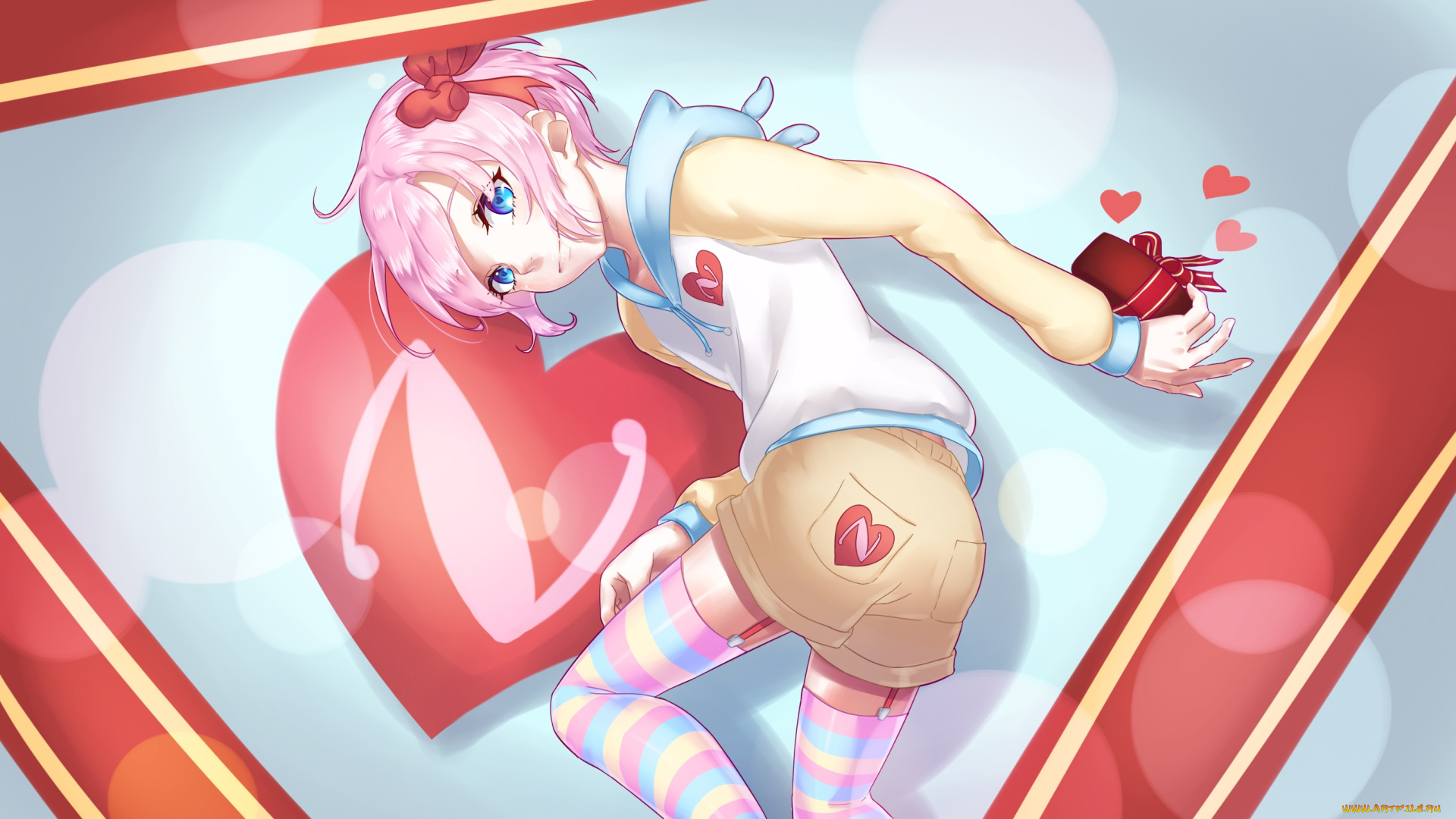 аниме, день, святого, валентина, девушка, взгляд, фон