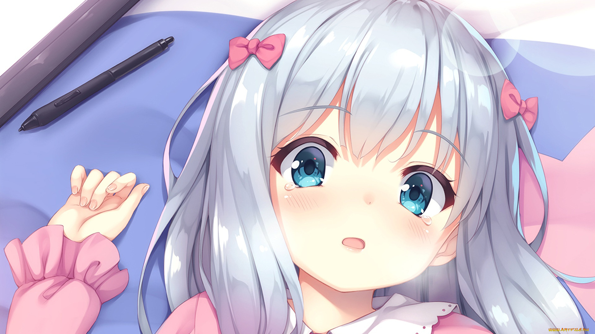 аниме, eromanga-sensei, взгляд, девушка, фон