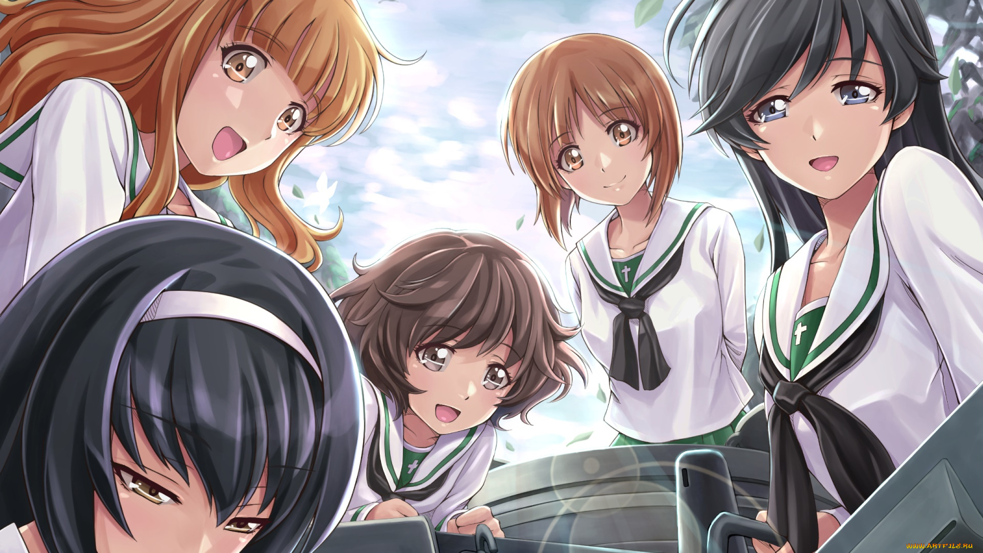 аниме, girls, und, panzer, девушки, взгляд, фон