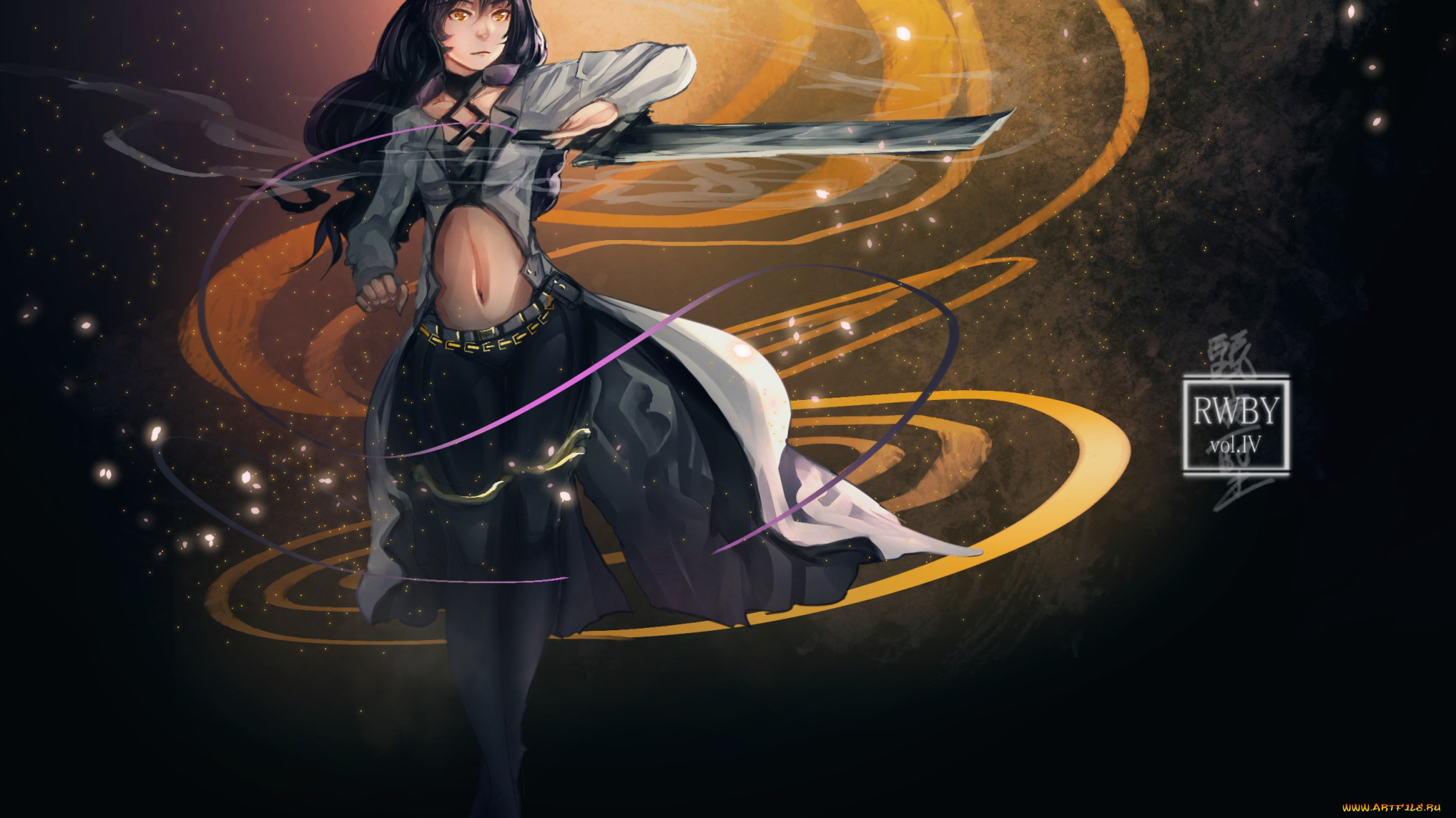 аниме, rwby, webserie, anime, yellow, eyes, blade, sword, remnant, ken, weapon, girl