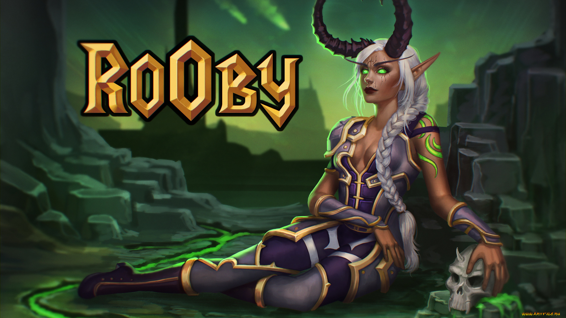 фэнтези, демоны, фон, девушка, рога, униформа, череп