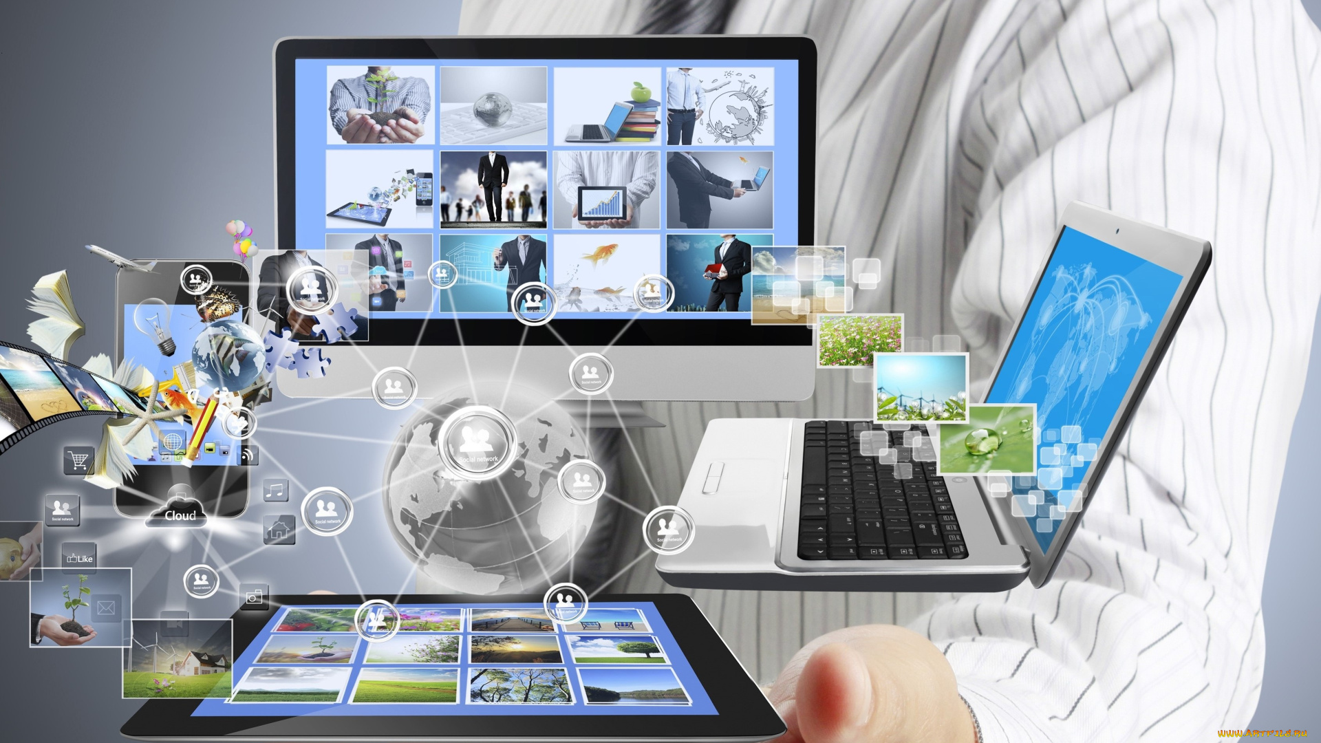 компьютеры, мониторы, , ноутбуки, логотип, фон