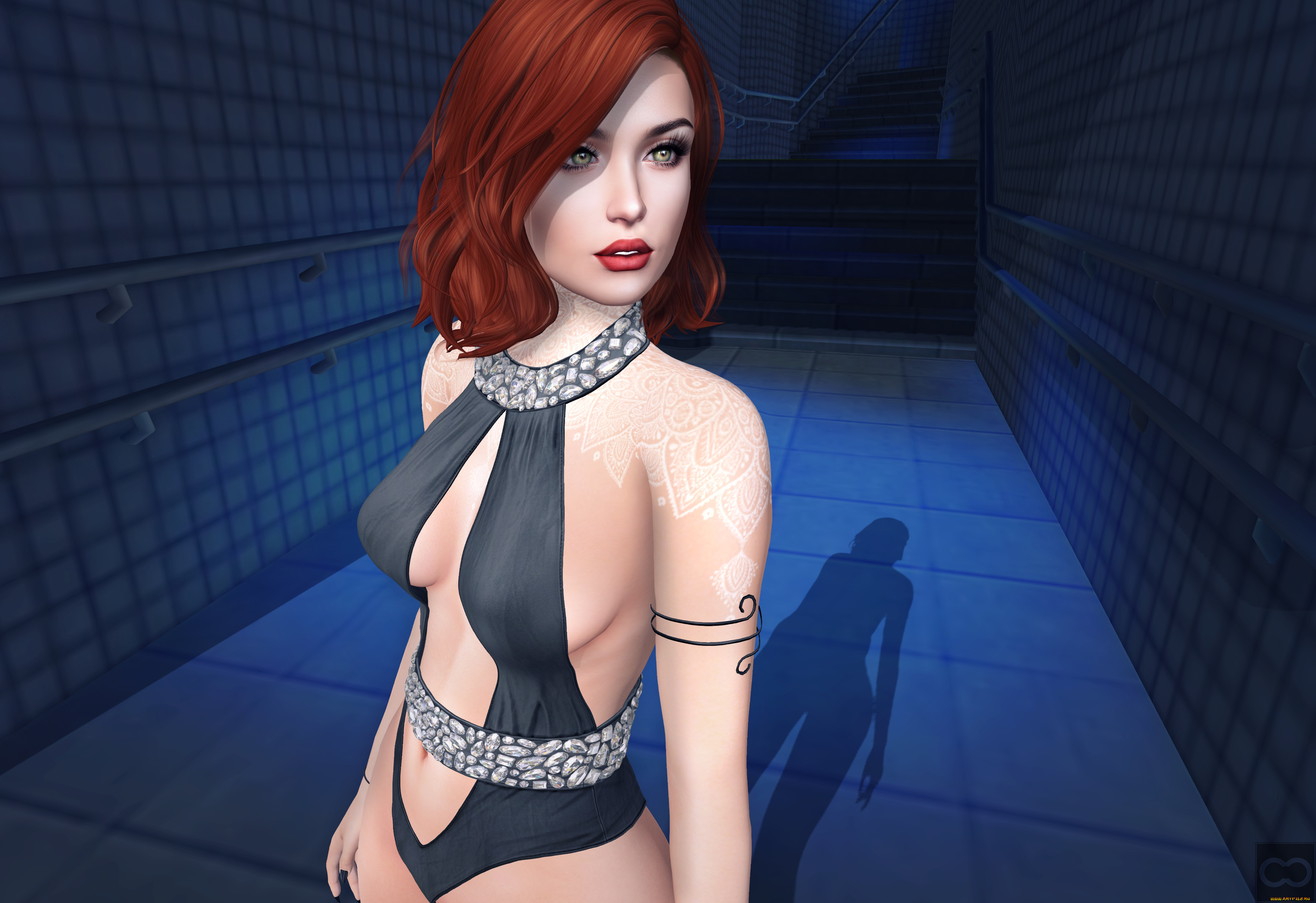 3д, графика, люди, , people, взгляд, девушка, фон, рыжая