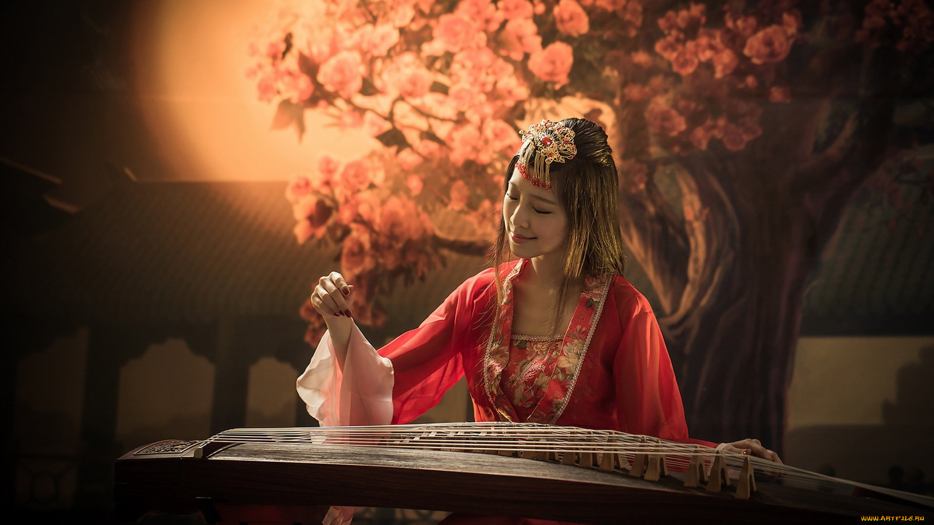 музыка, -другое, украшение, инструмент, азиатка, девушка