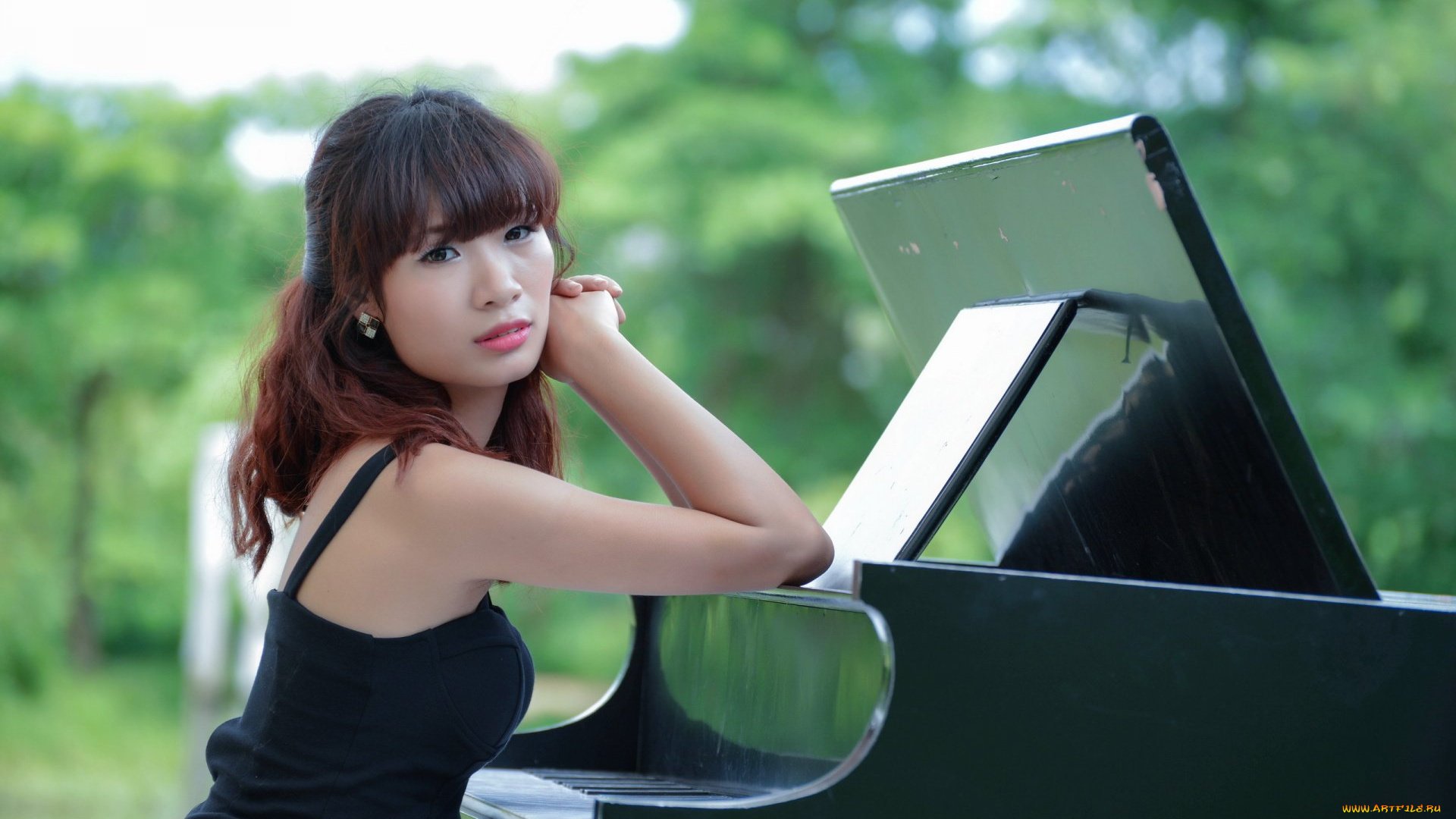музыка, -другое, взгляд, девушка, азиатка, пианино