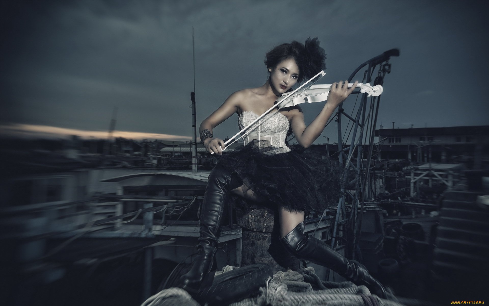 музыка, -другое, улица, азиатка, скрипка, взгляд, девушка