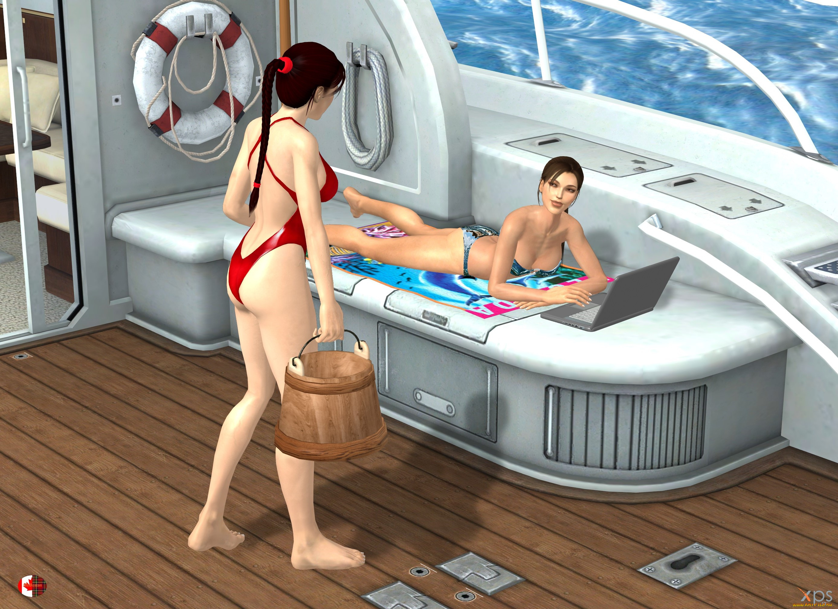 3д, графика, фантазия, , fantasy, девушки, яхта, взгляд, фон