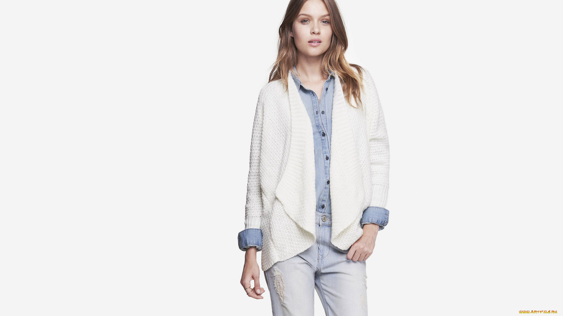 девушки, josephine, skriver, джинсы, рубашка, модель, кардиган