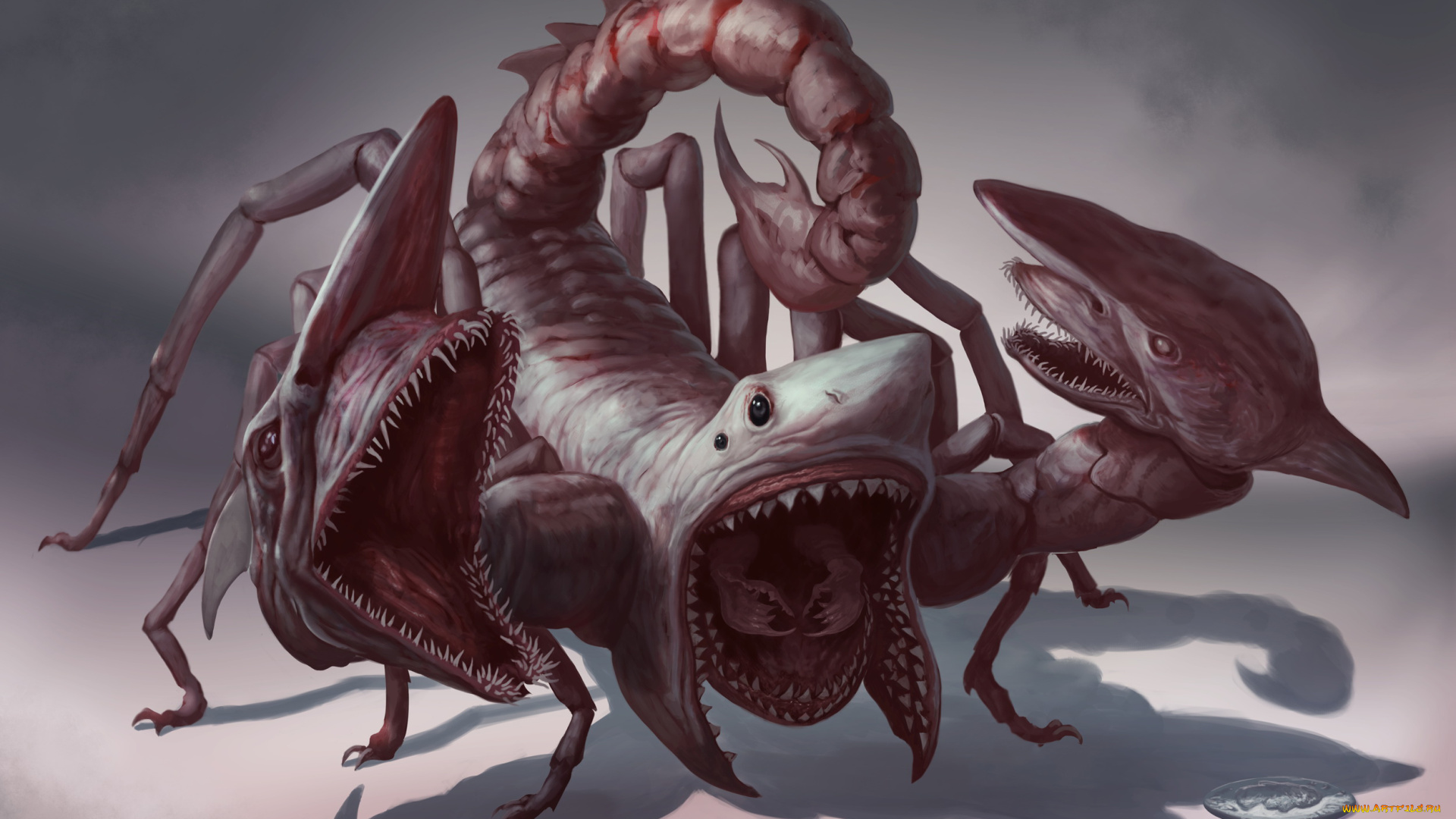 фэнтези, существа, существо, фон, пасть, акула, скорпион