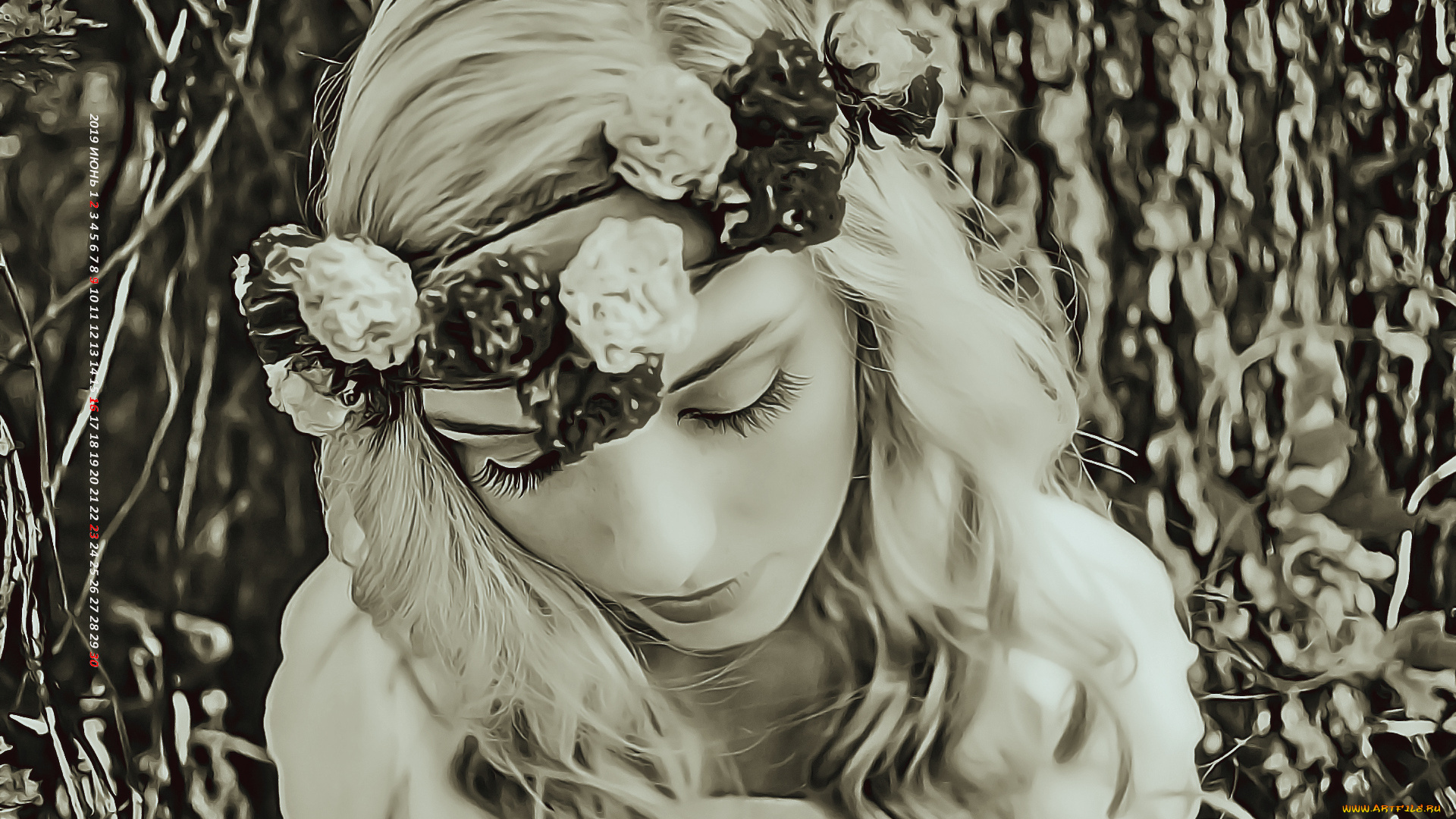 календари, компьютерный, дизайн, лицо, calendar, цветы, женщина, венок, девушка