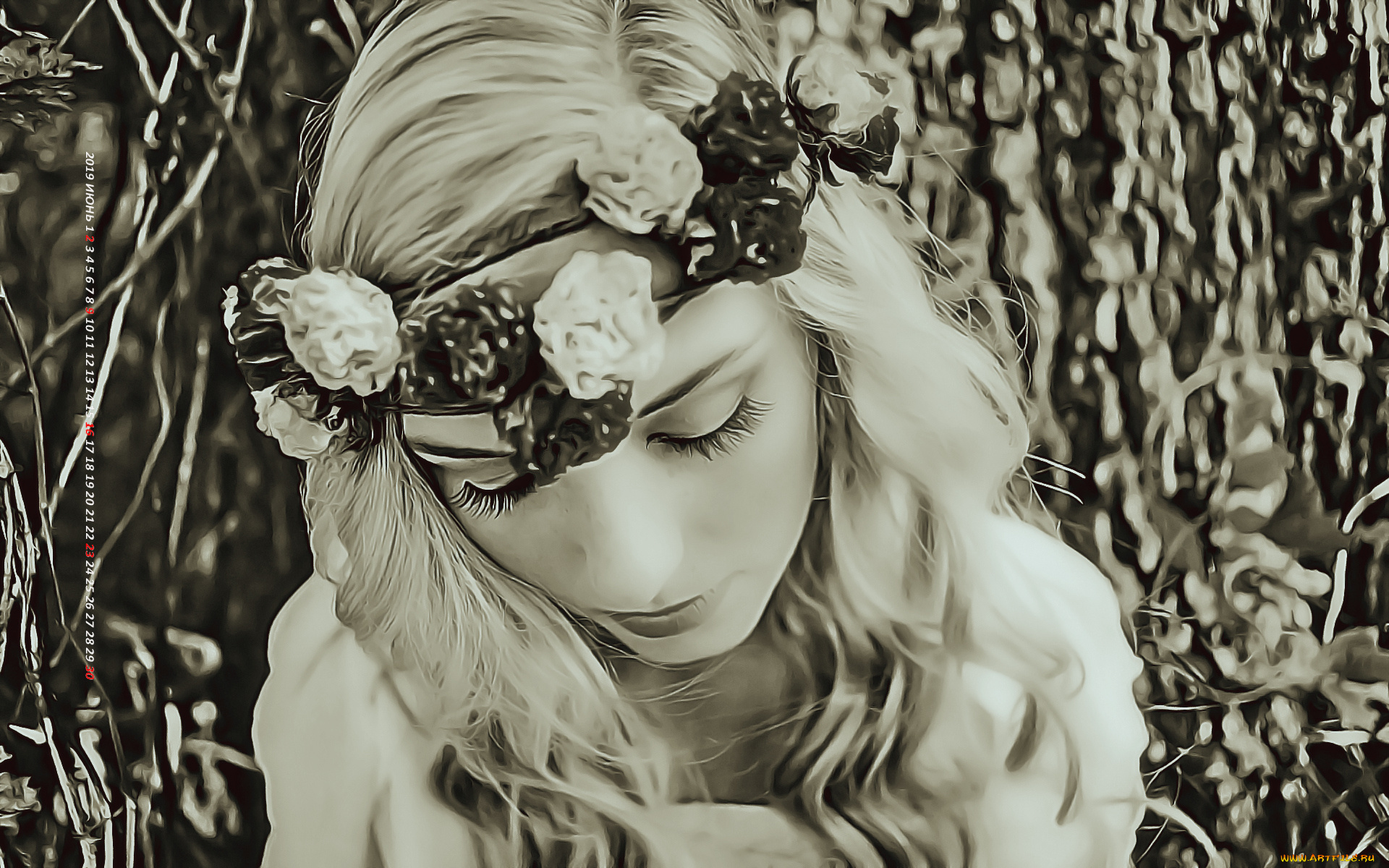 календари, компьютерный, дизайн, лицо, calendar, цветы, женщина, венок, девушка