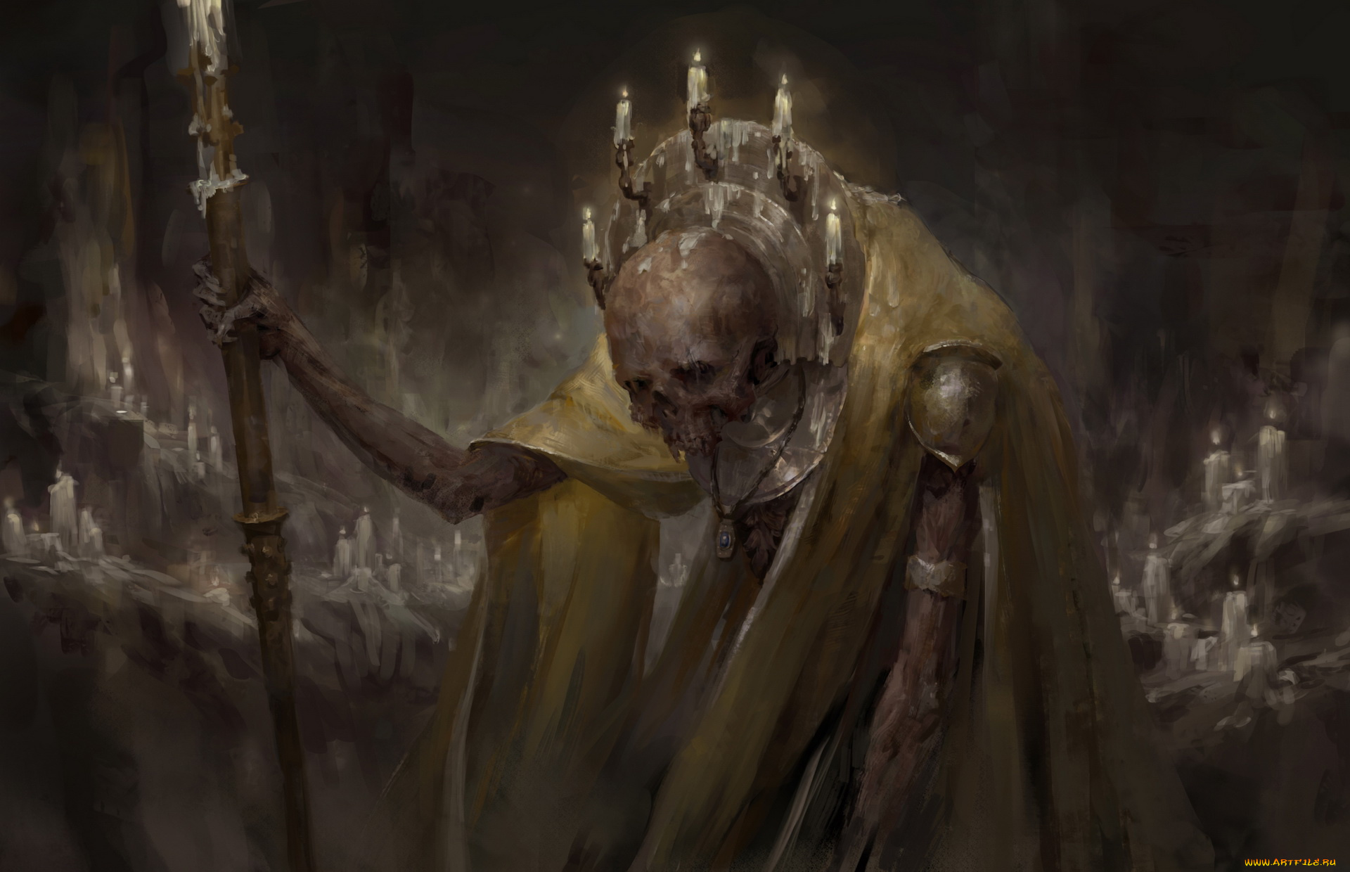 фэнтези, нежить, скелет, свечи, фон