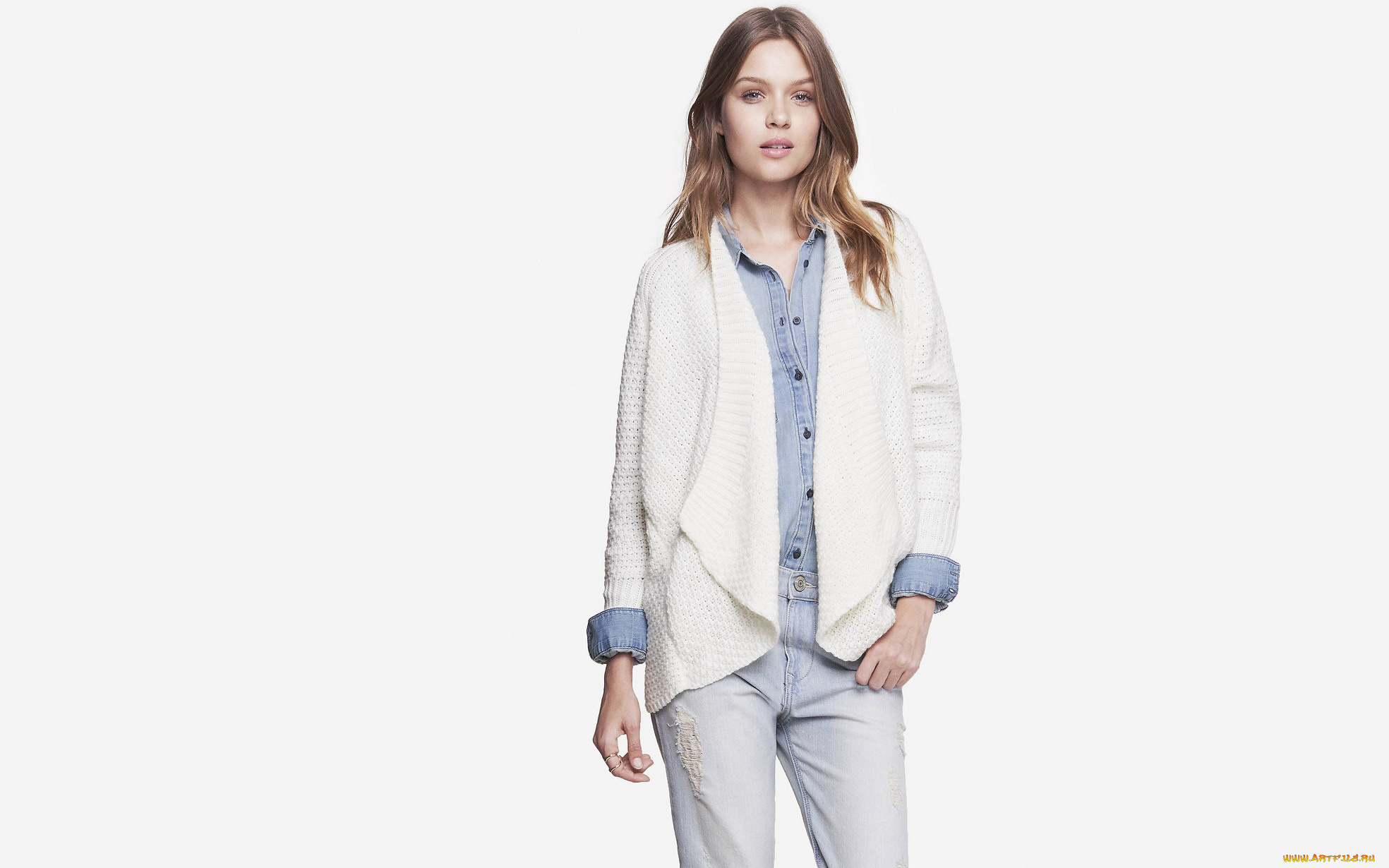 девушки, josephine, skriver, джинсы, рубашка, модель, кардиган