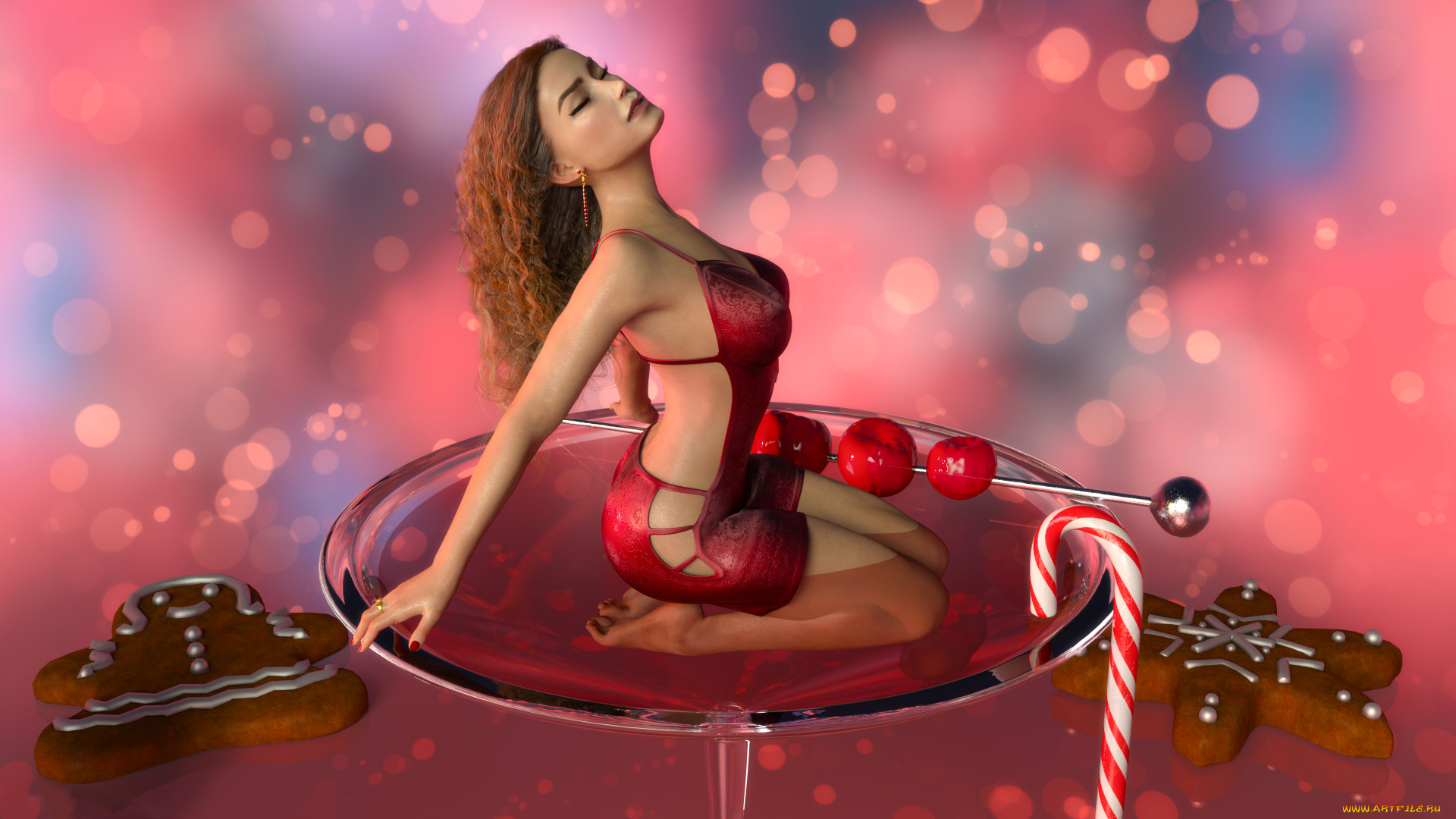 3д, графика, фантазия, , fantasy, девушка, фон, платье