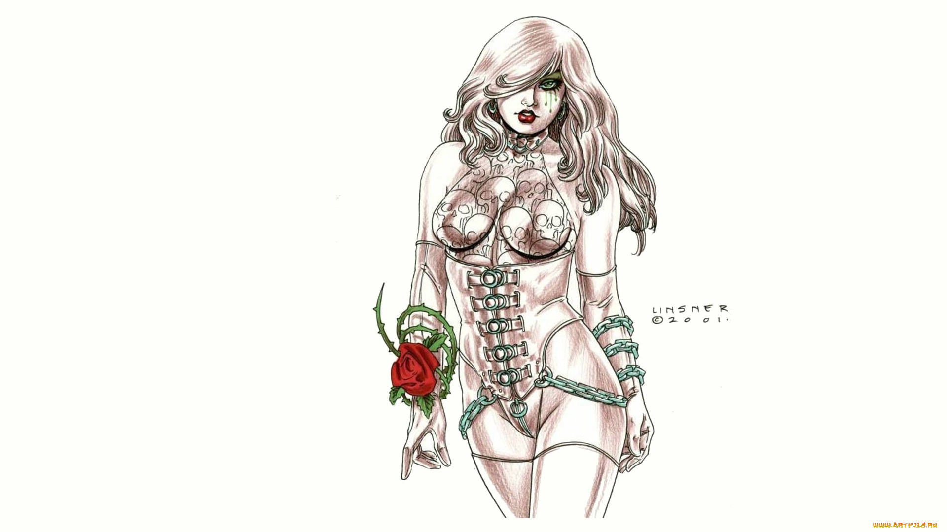 рисованное, joseph, michael, linsner, девушка, роза, боди, цепи