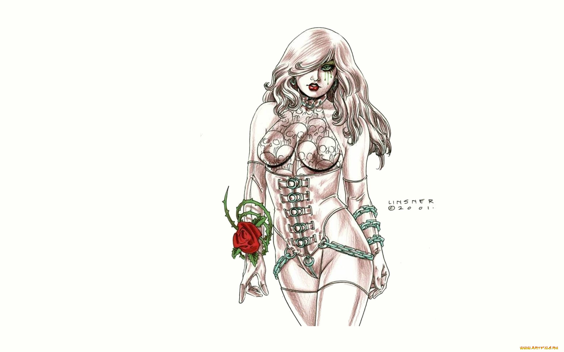 рисованное, joseph, michael, linsner, девушка, роза, боди, цепи