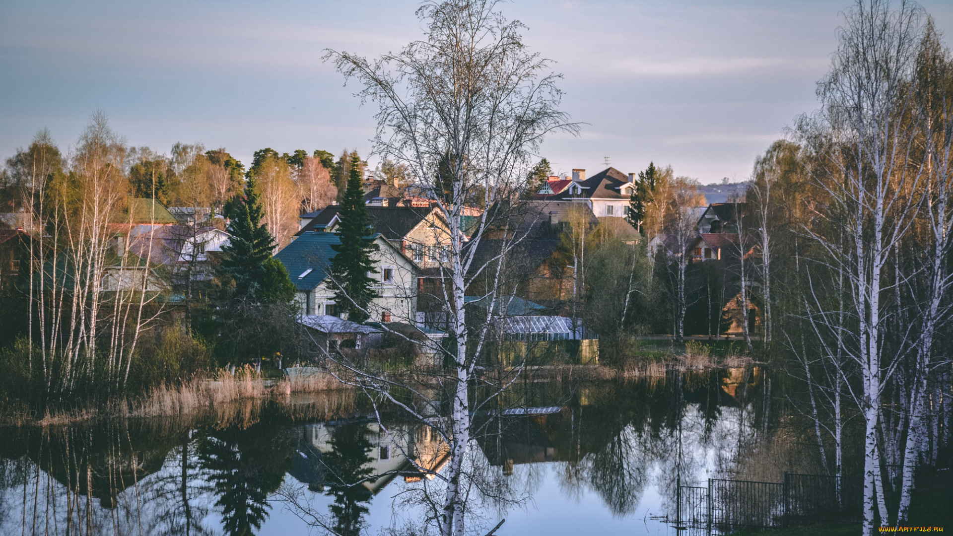 города, -, пейзажи, природа, россия, озеро, коттеджи, березы
