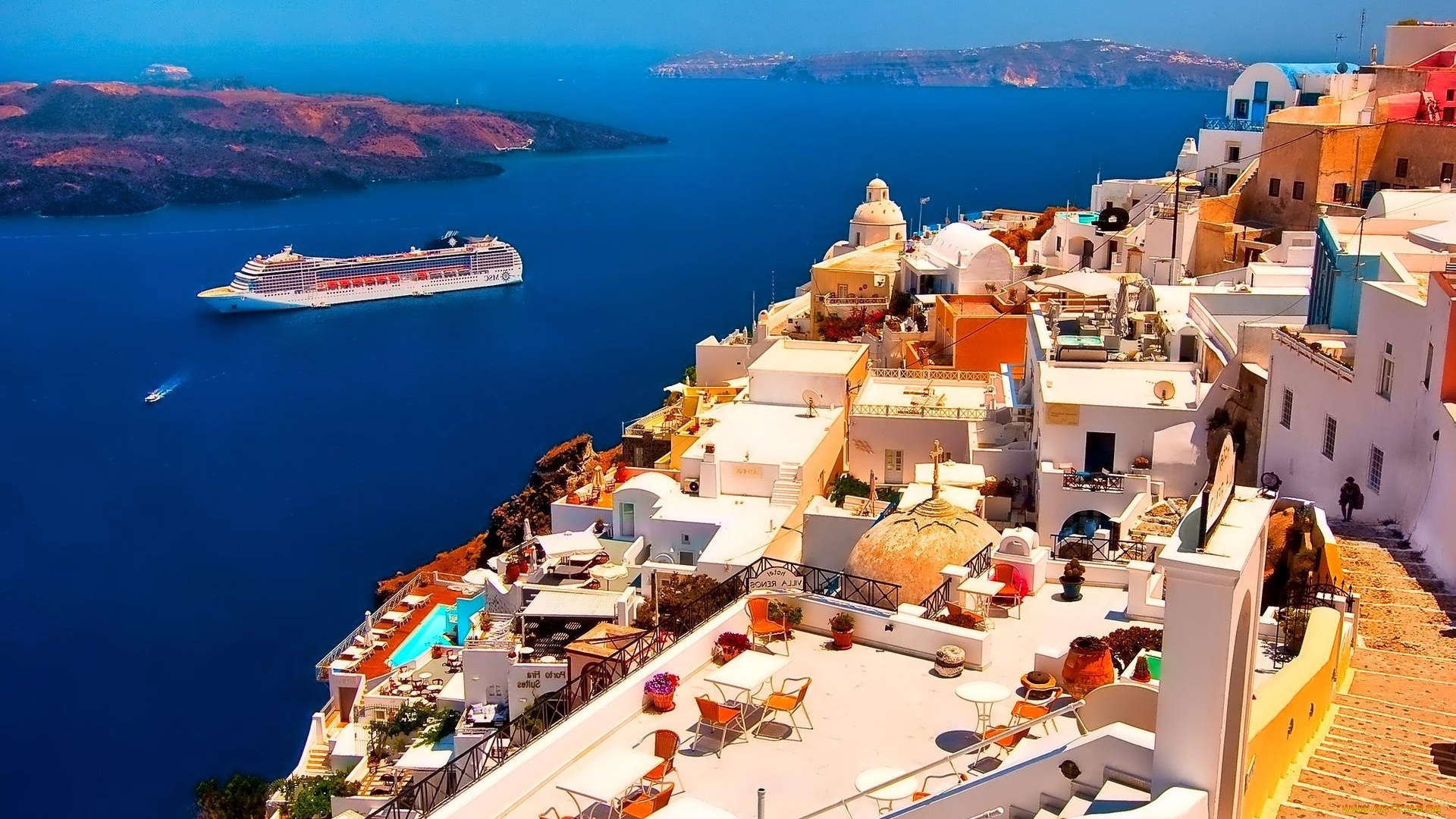 города, санторини, , греция, панорама