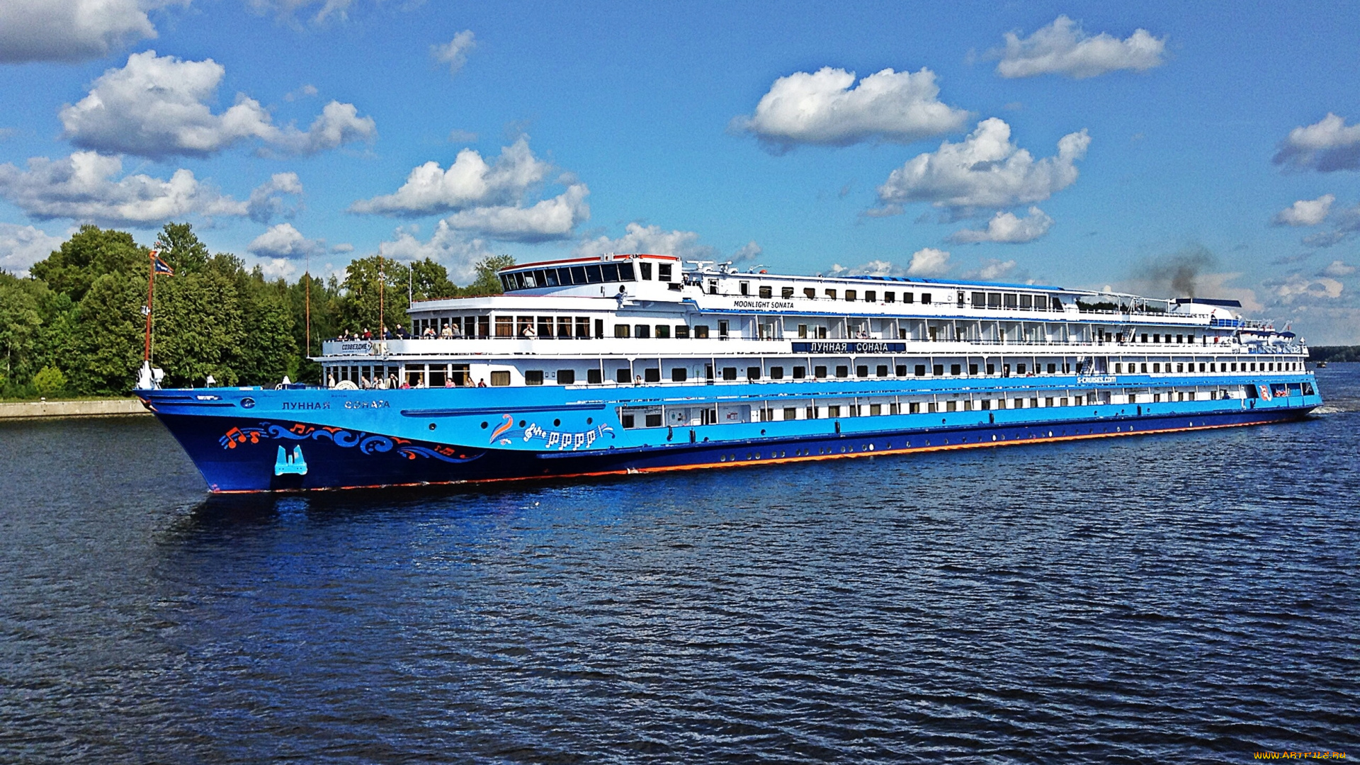 лунная, соната, корабли, теплоходы, лунная, соната, теплоход, река, круиз