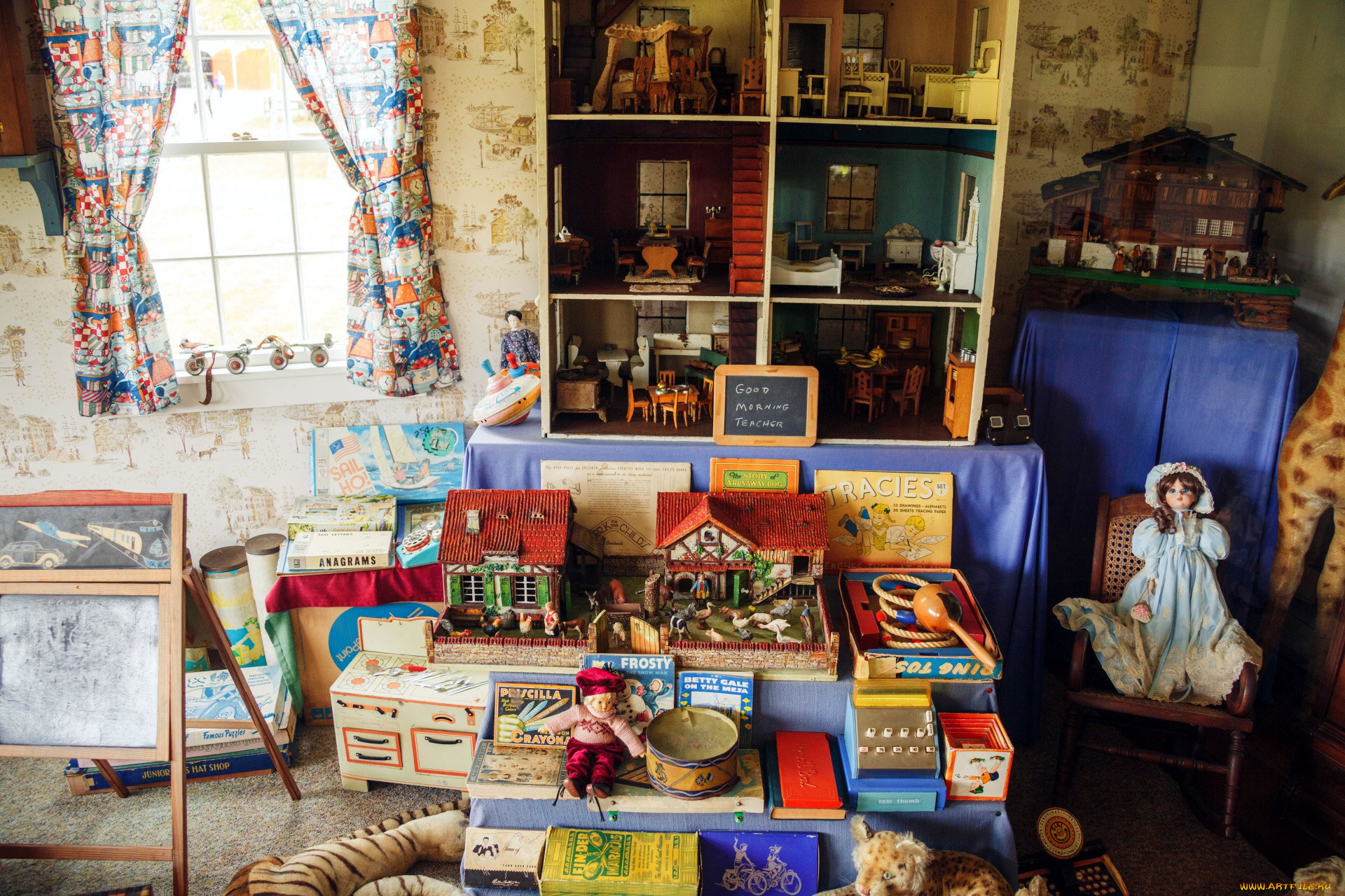 интерьер, детская, комната, винтажные, игрушки