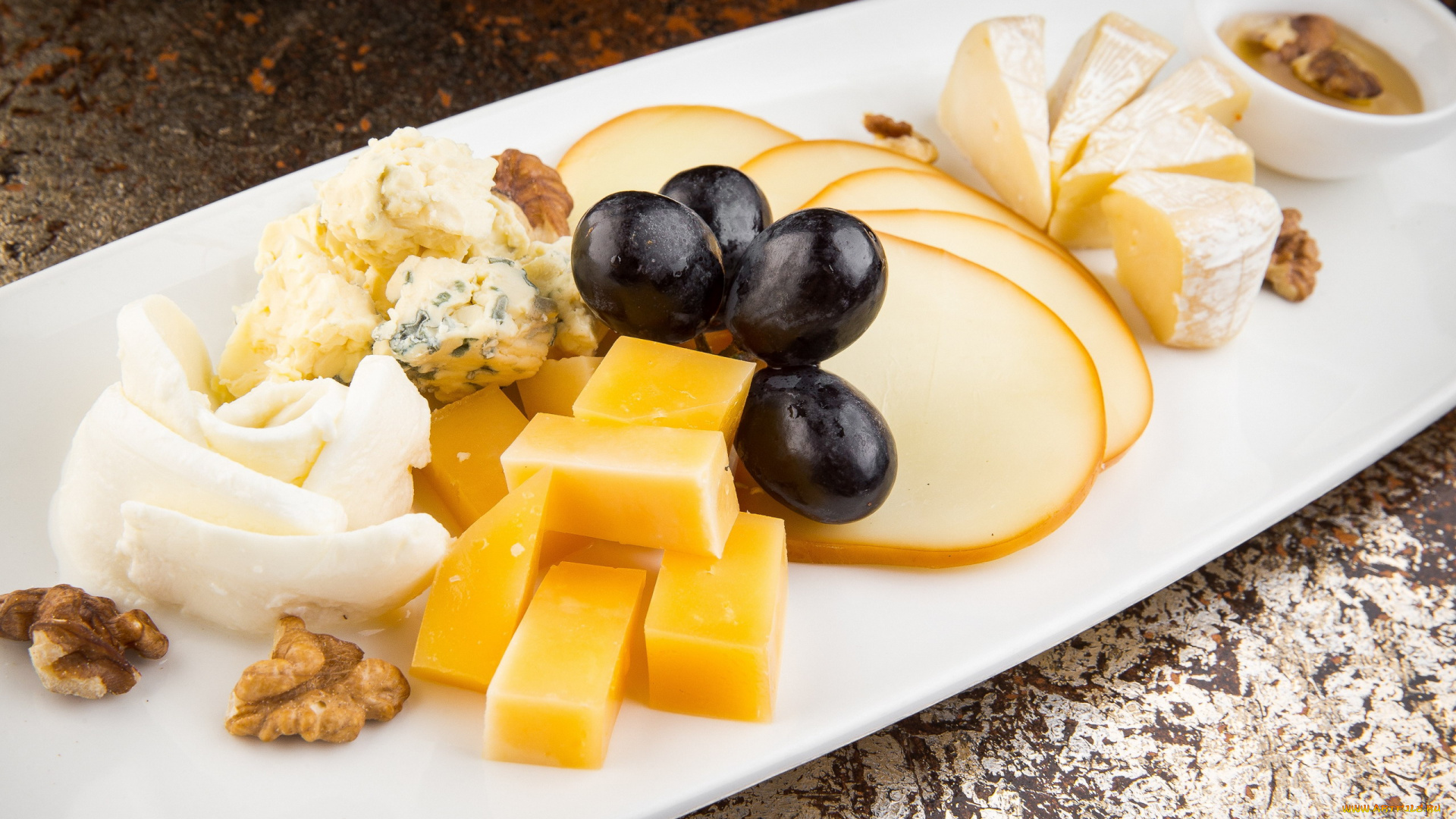 еда, сырные, изделия, сырная, тарелка, ассорти, виноград, орехи