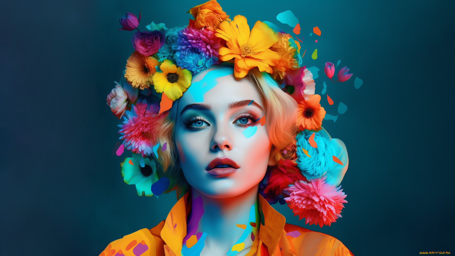 рисованное, люди, красивая, девушка