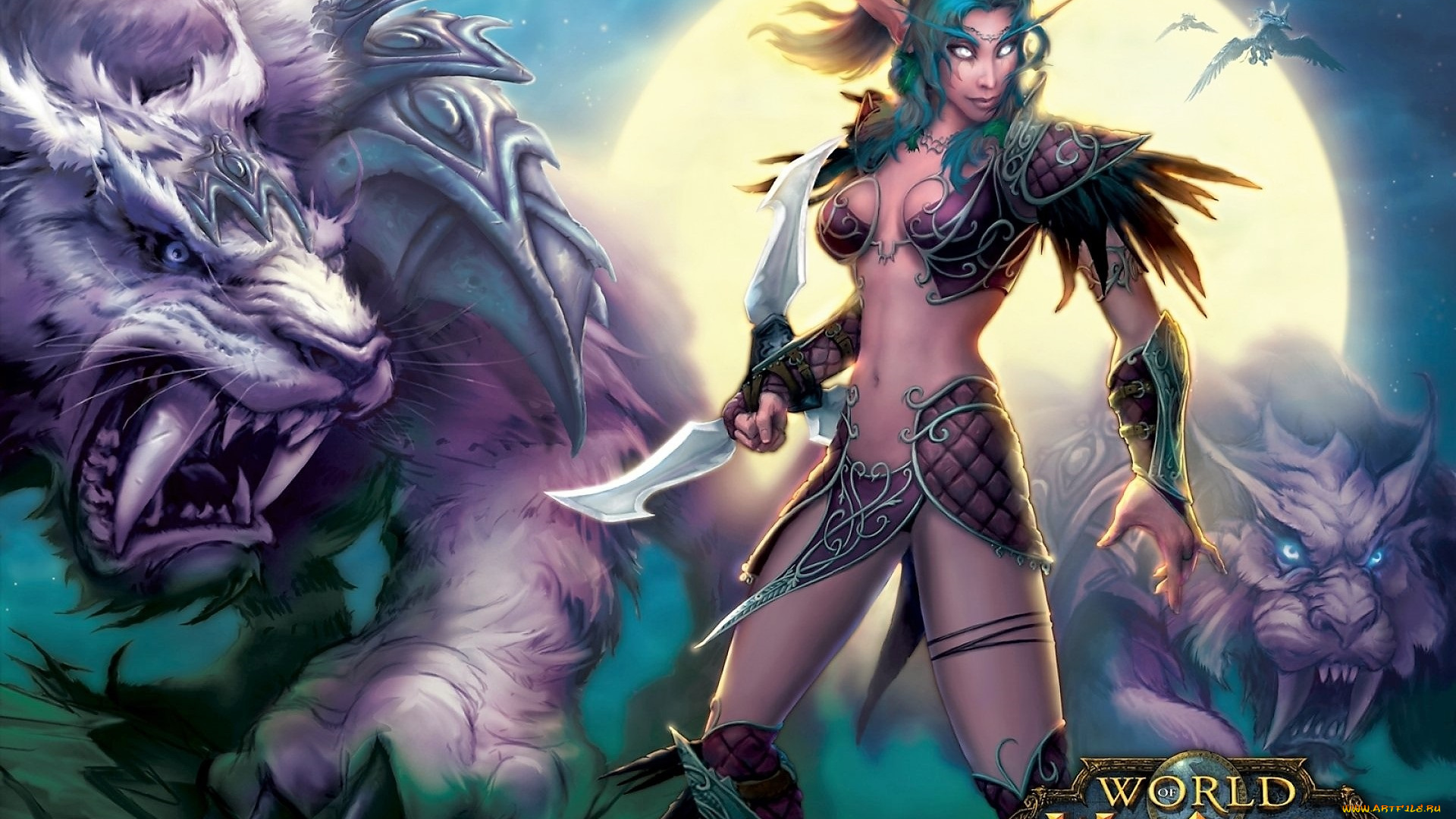 видео, игры, world, of, warcraft, эльфийка, тигры