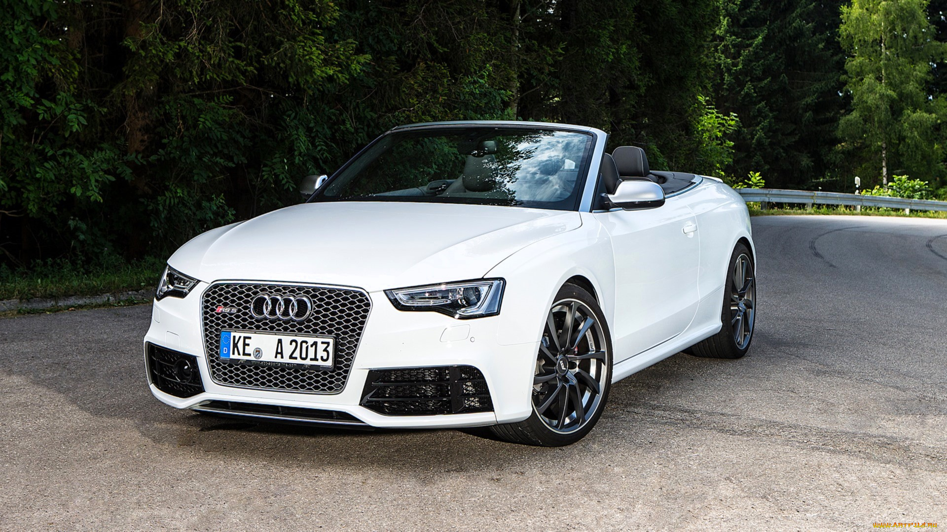 audi, rs5, автомобили, audi, белый, кабриолет, дорога, лес
