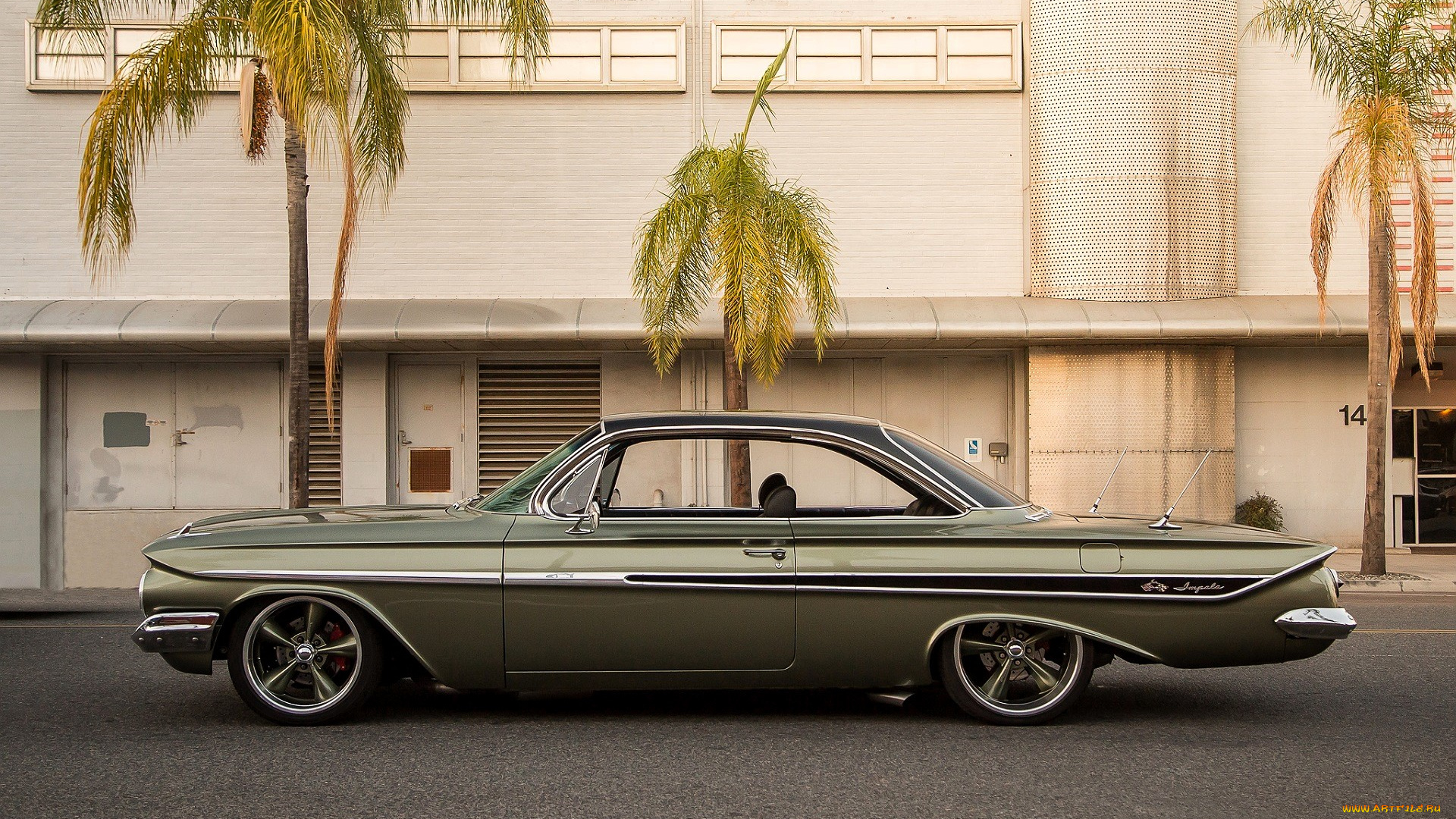 chevrolet, impala, автомобили, chevrolet, оливковый, здание, дом, пальмы