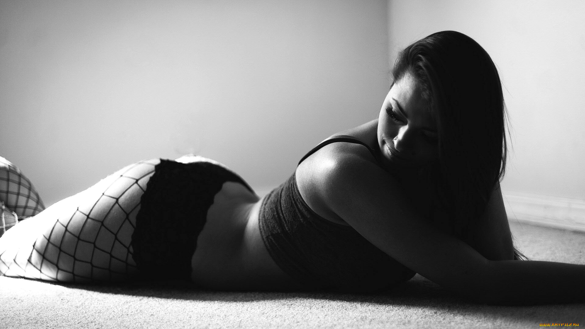 девушки, -, черно-белые, брюнетка, топ, белье, колготки, сетка