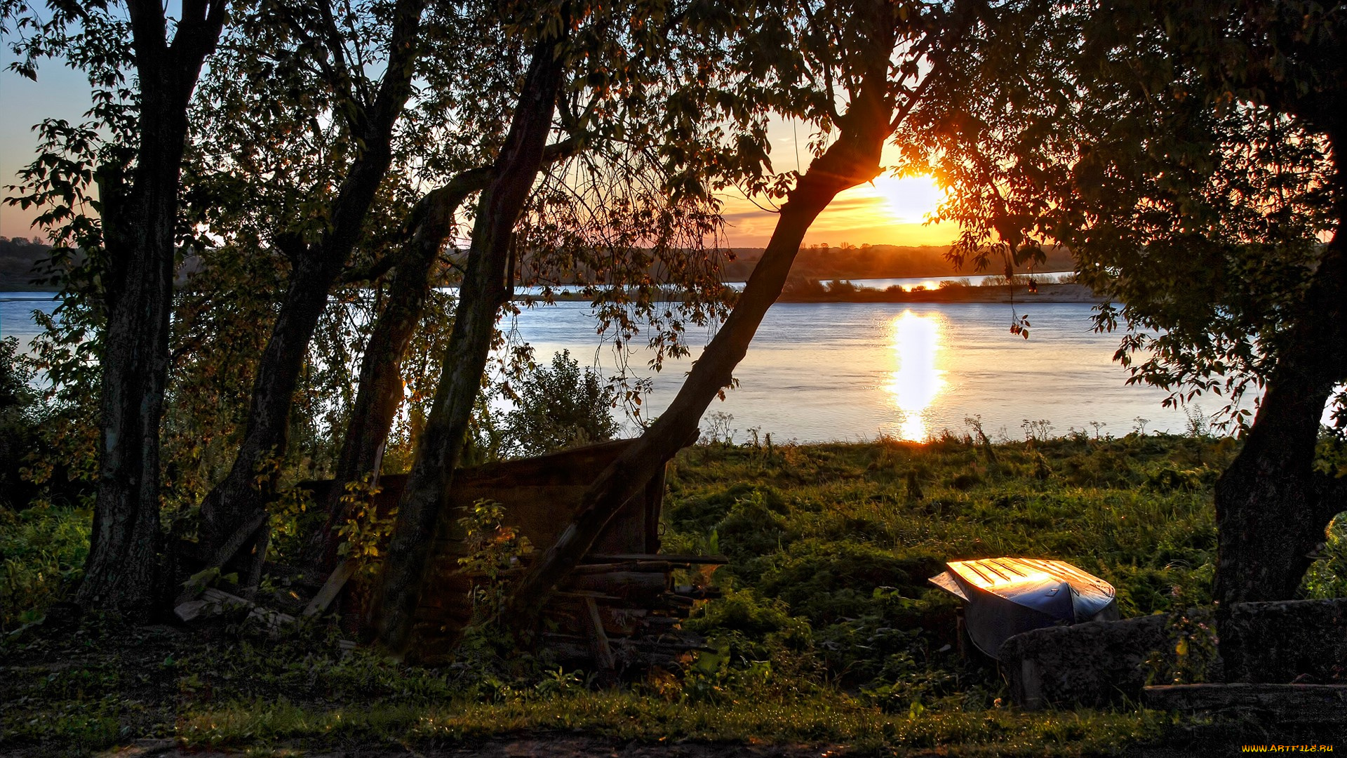 природа, реки, озера, деревья, трава, река, лодка