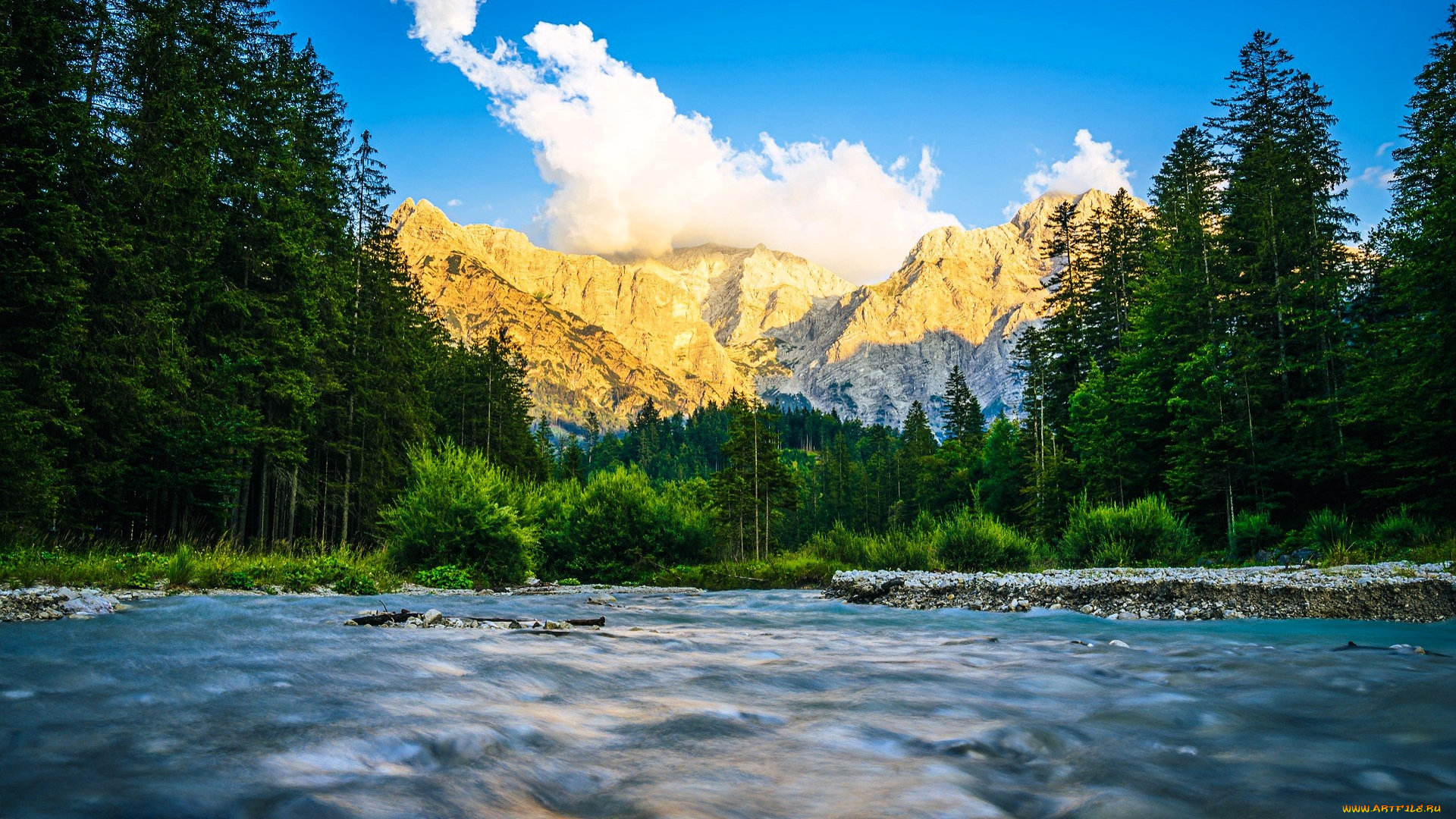 природа, реки, озера, горы, лес, река, облака